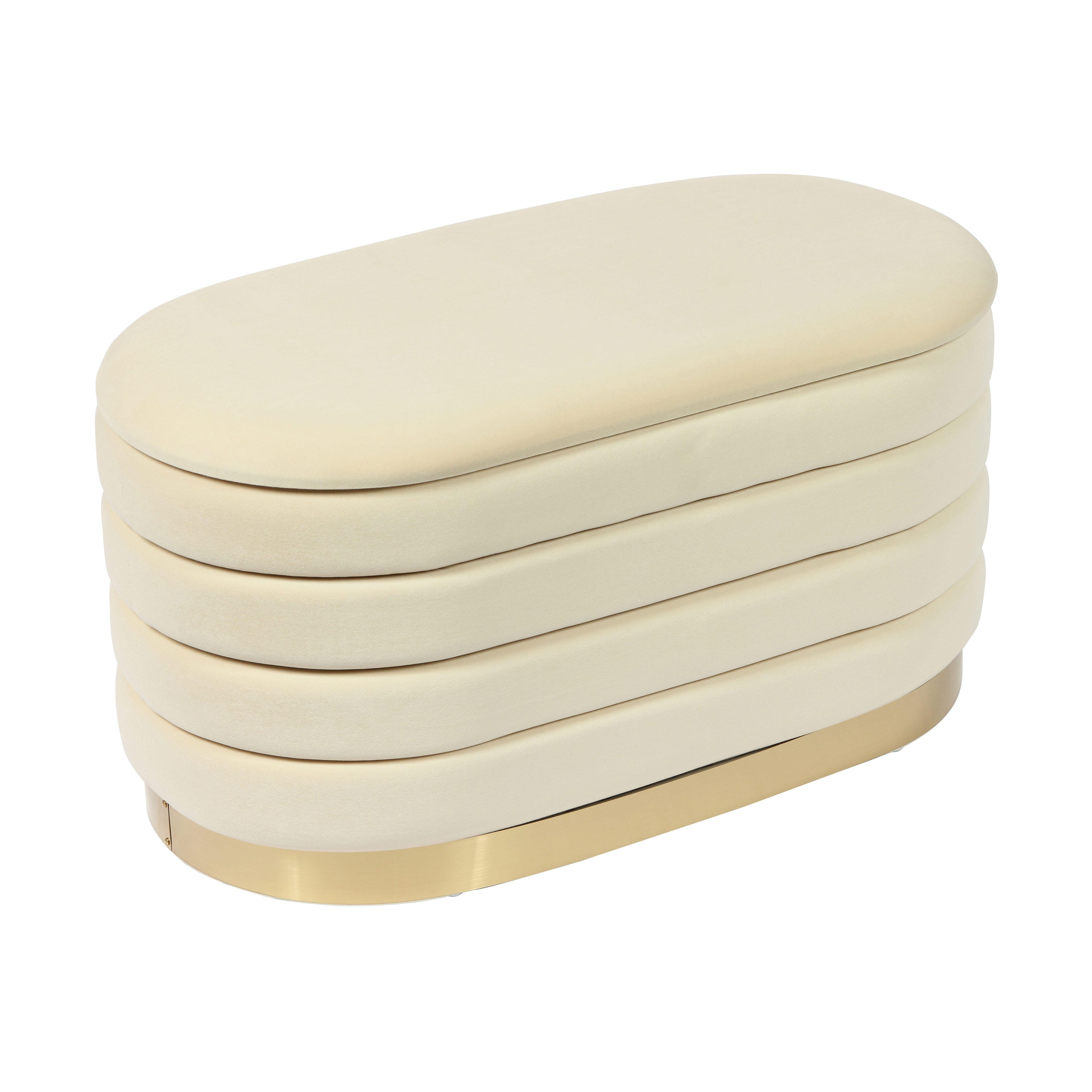 TOV Furniture Lillian Cream Velvet Storage Bench, Cream, large