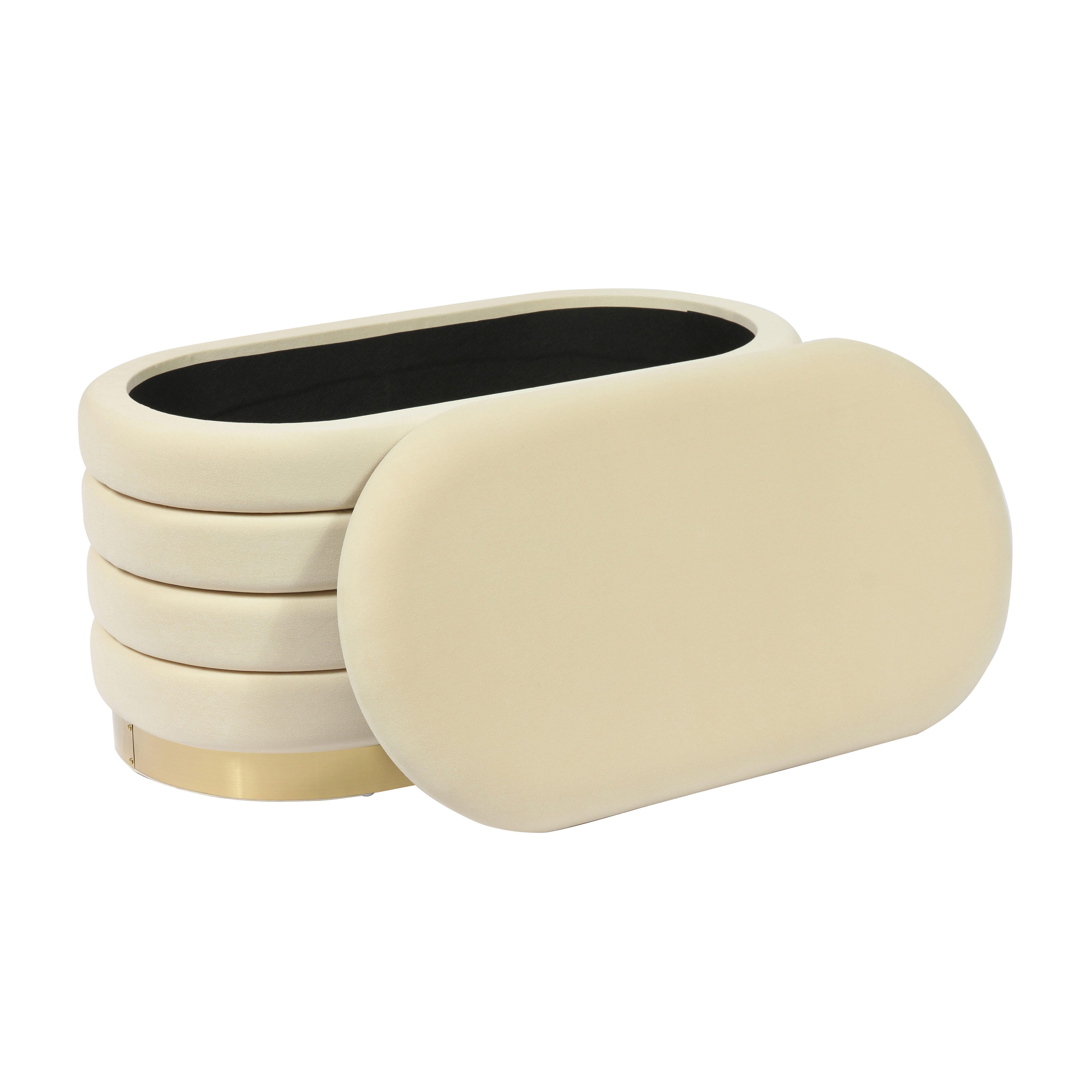 TOV Furniture Lillian Cream Velvet Storage Bench, Cream, large