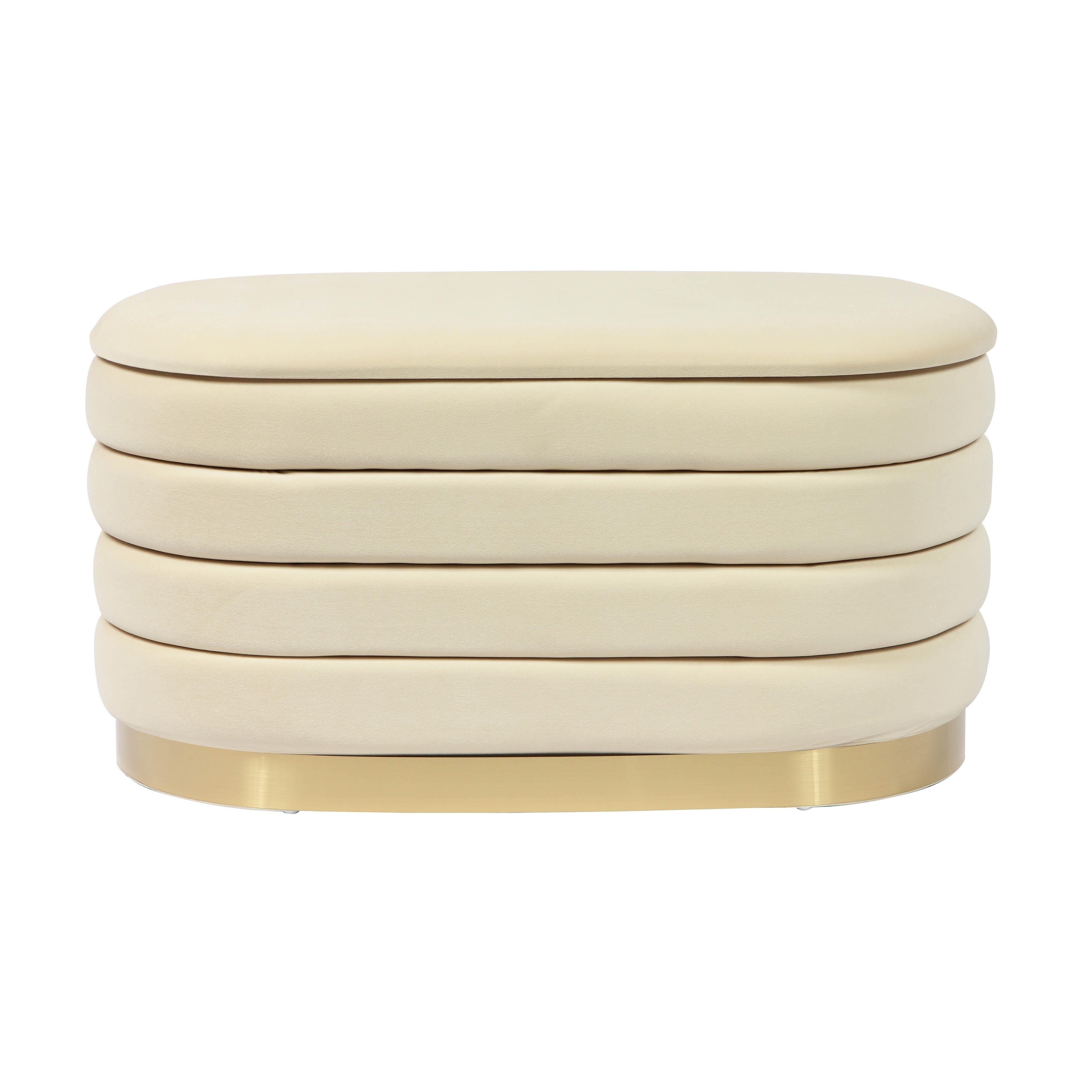 TOV Furniture Lillian Cream Velvet Storage Bench, Cream, large