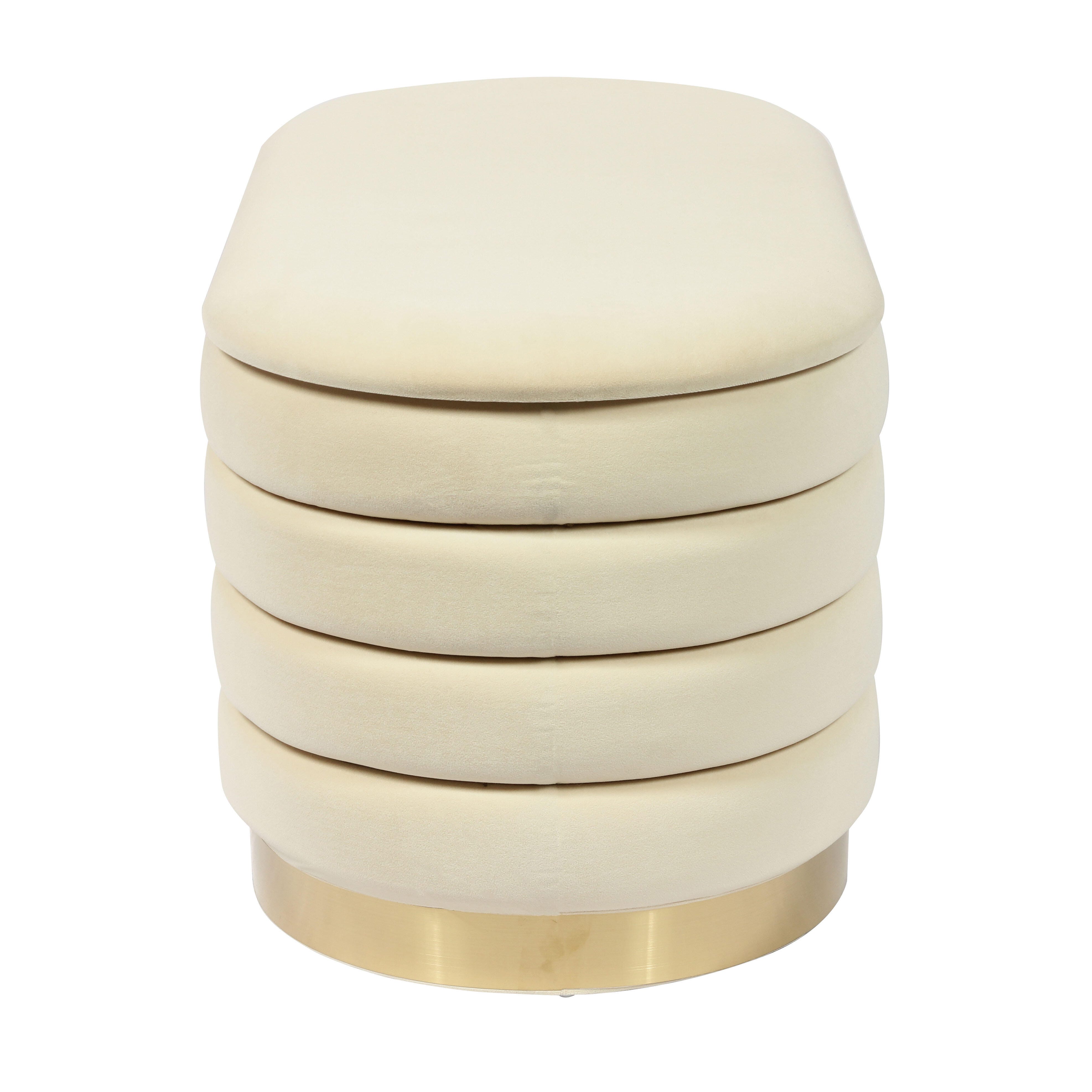 TOV Furniture Lillian Cream Velvet Storage Bench, Cream, large