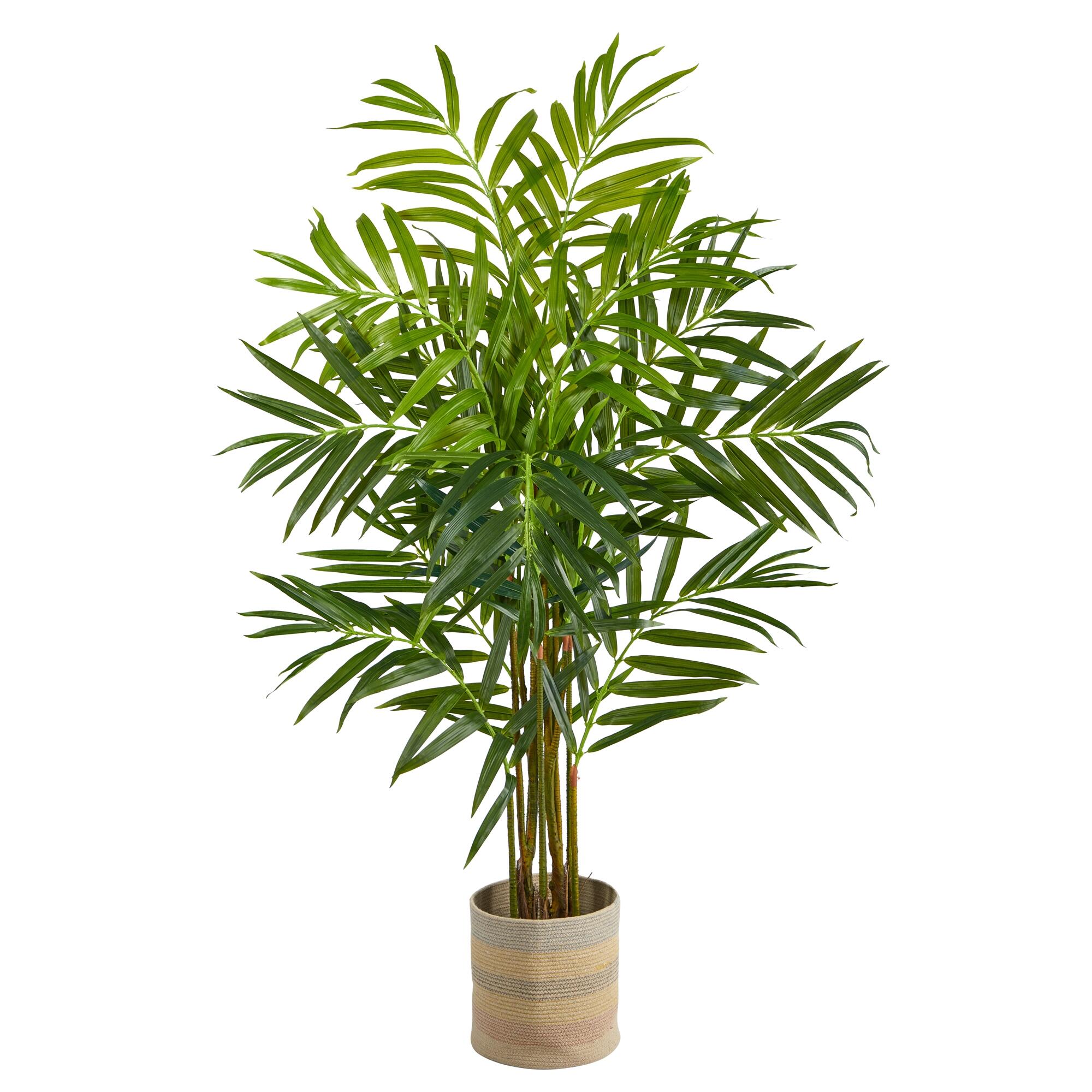 8&rsquo; King Palm Artificial Tree in Handmade Natural Cotton Multicolored Woven Planter, , large