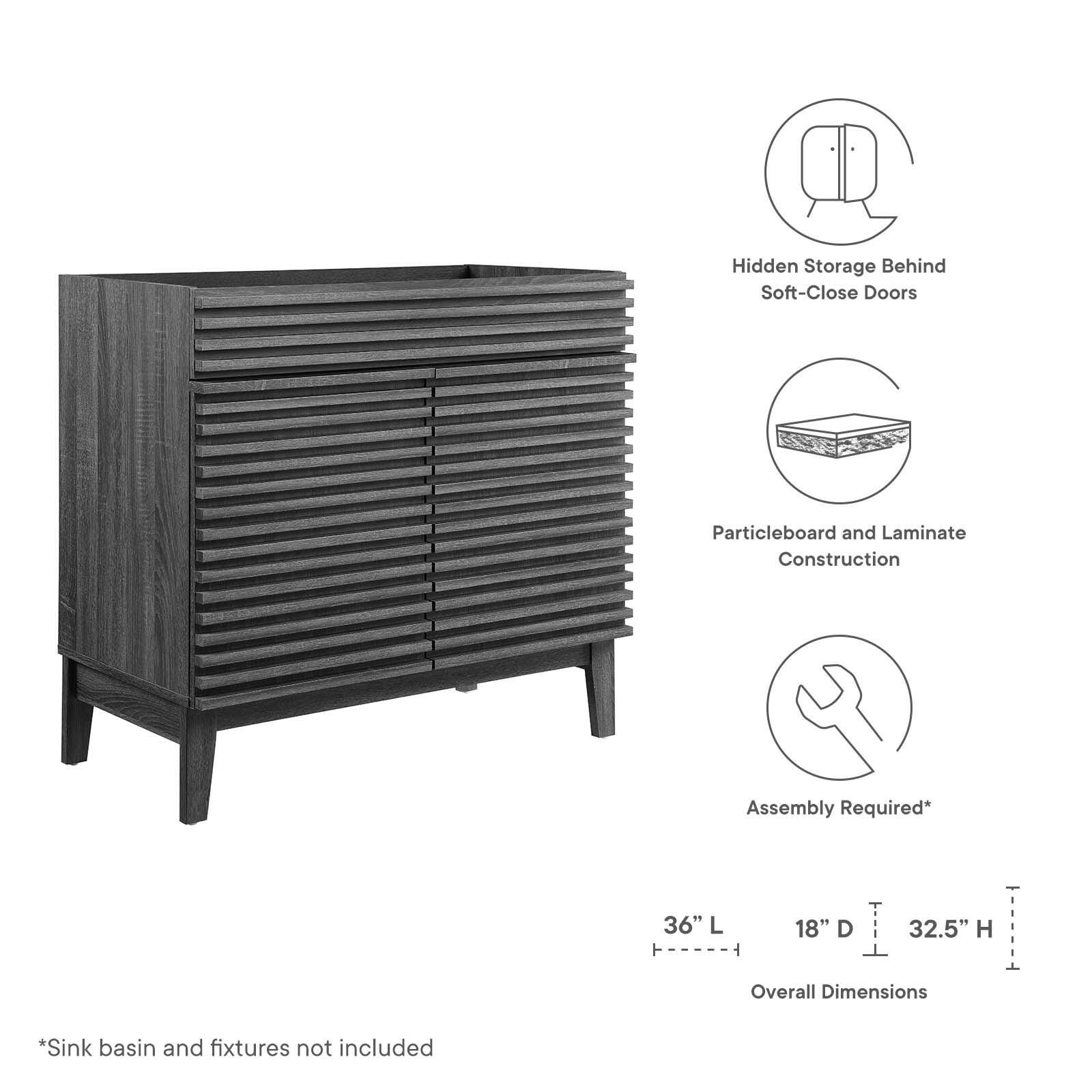 Modway Render 36" Bathroom Vanity Cabinet, Charcoal, large