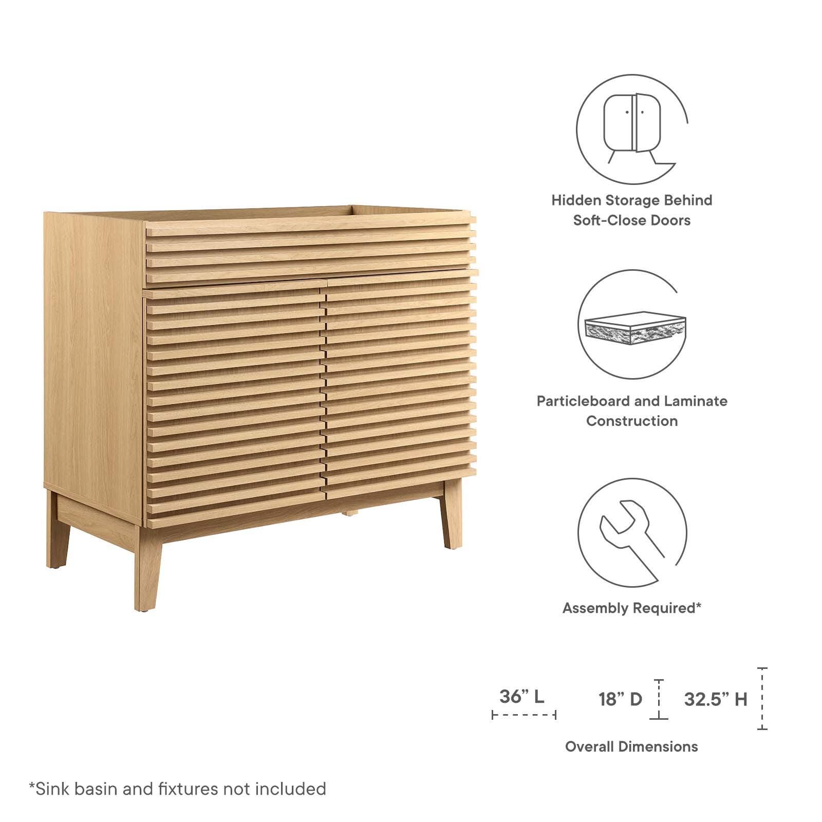 Modway Render 36" Bathroom Vanity Cabinet, Oak, large