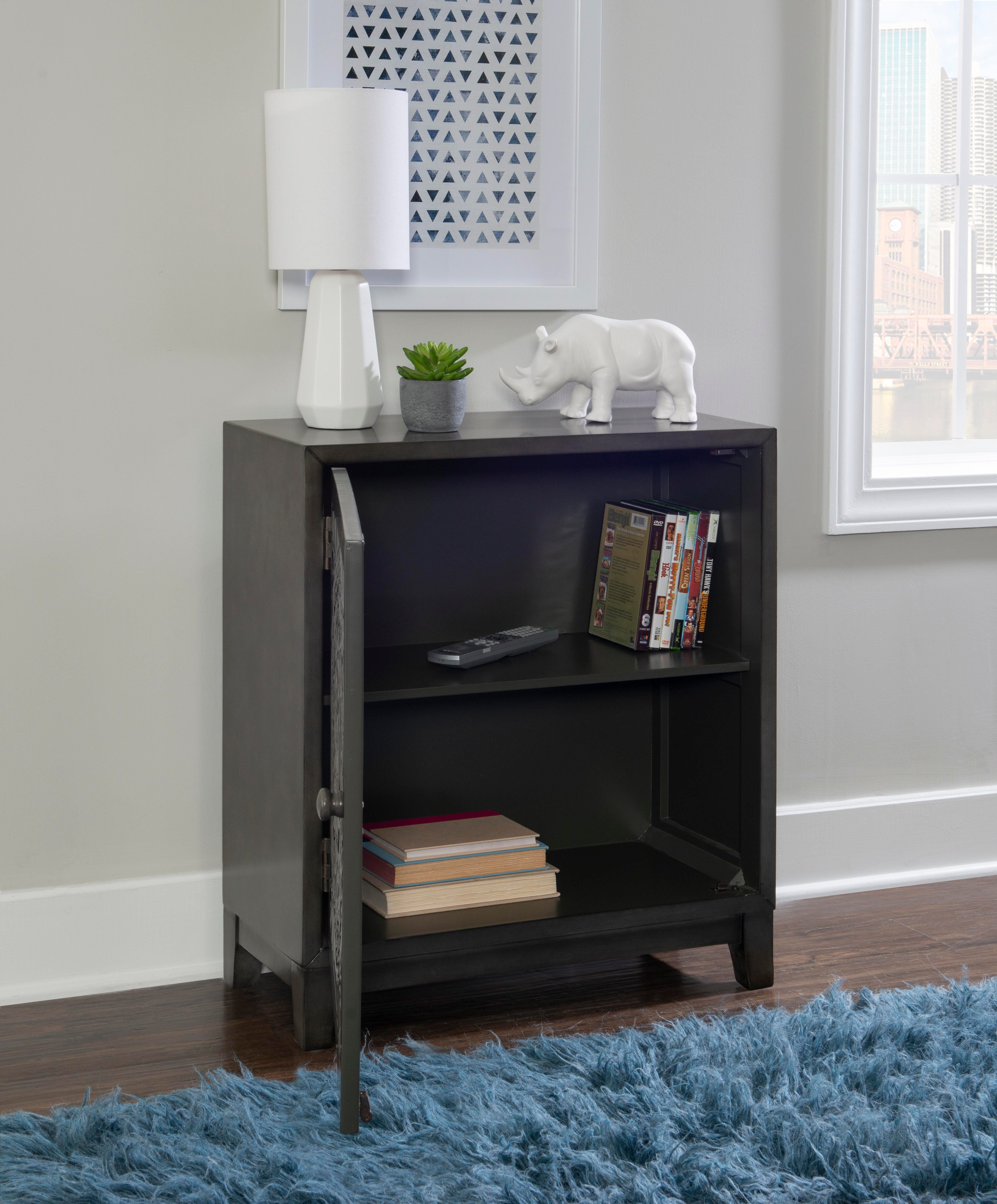 Linon Shelby Accent Cabinet, Dark Gray, large