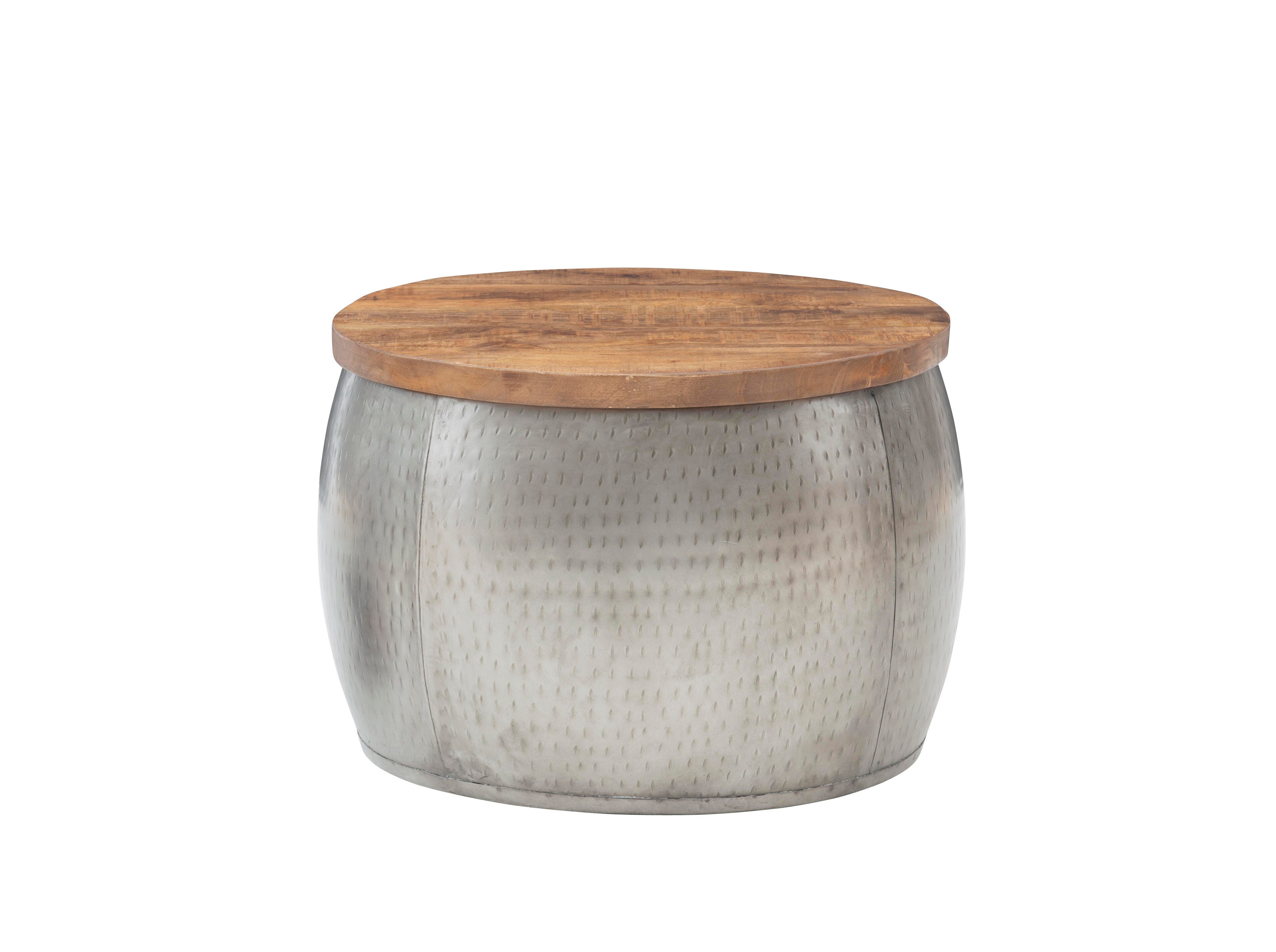 Linon Pruitt Small Drum with Storage, Pewter, large