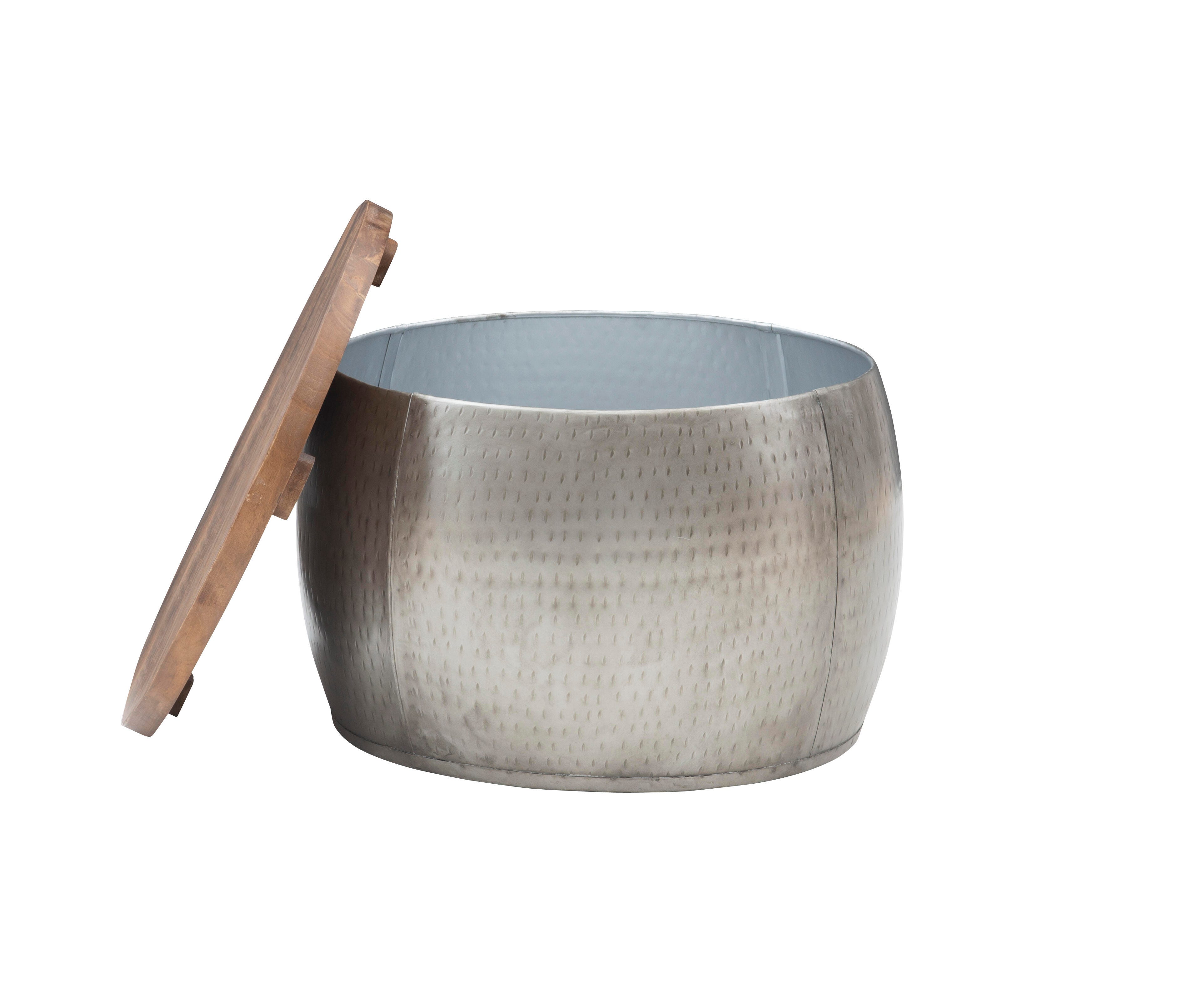 Linon Pruitt Small Drum with Storage, Pewter, large