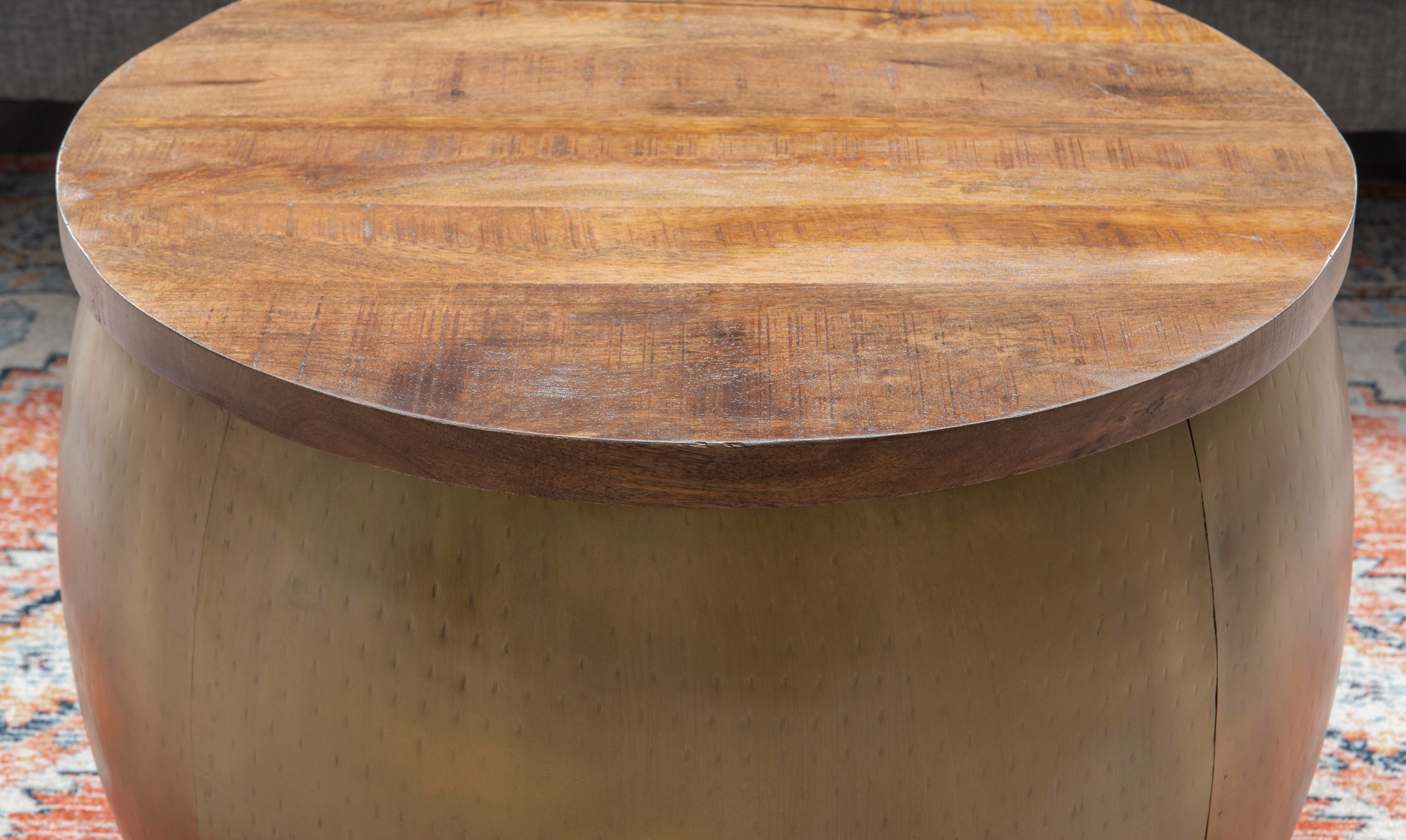 Linon Pruitt Large Drum with Storage, Brass, large