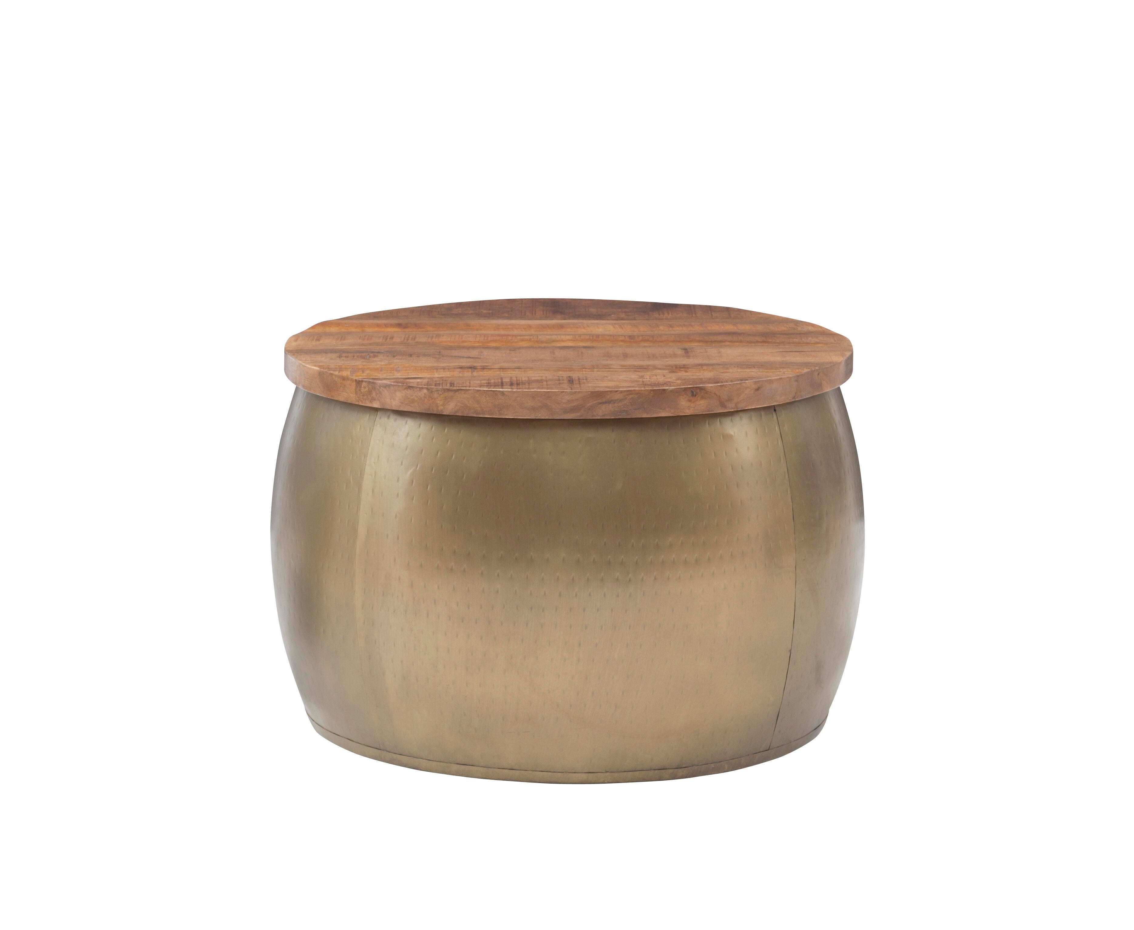 Linon Pruitt Large Drum with Storage, Brass, large