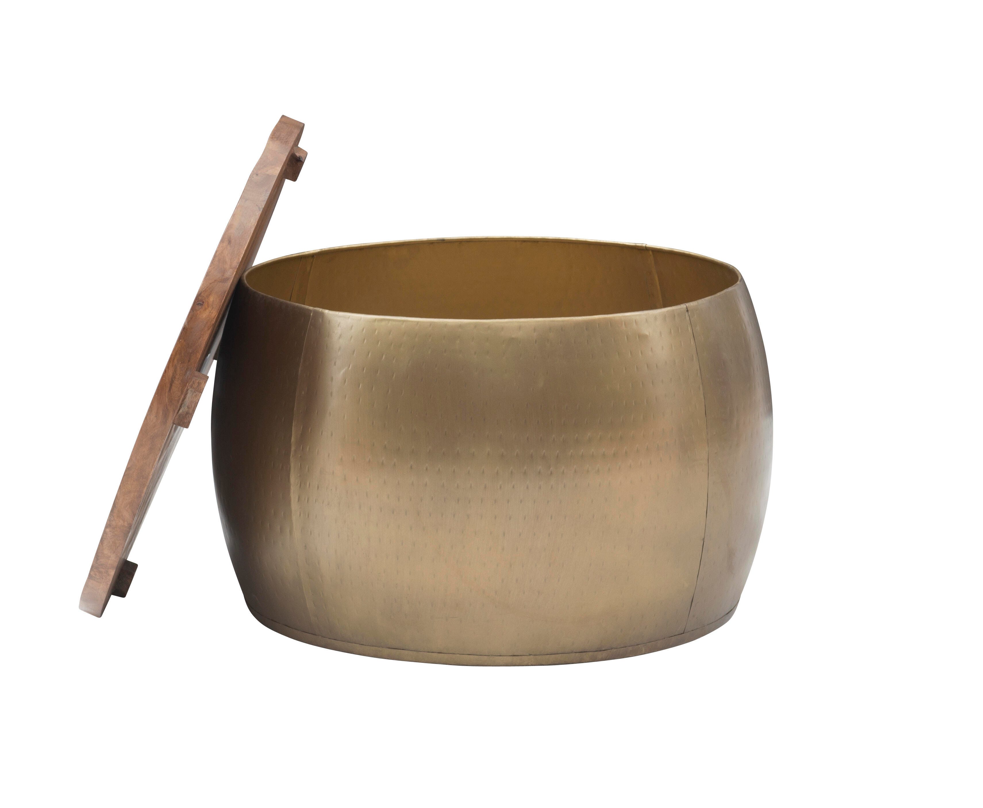 Linon Pruitt Large Drum with Storage, Brass, large