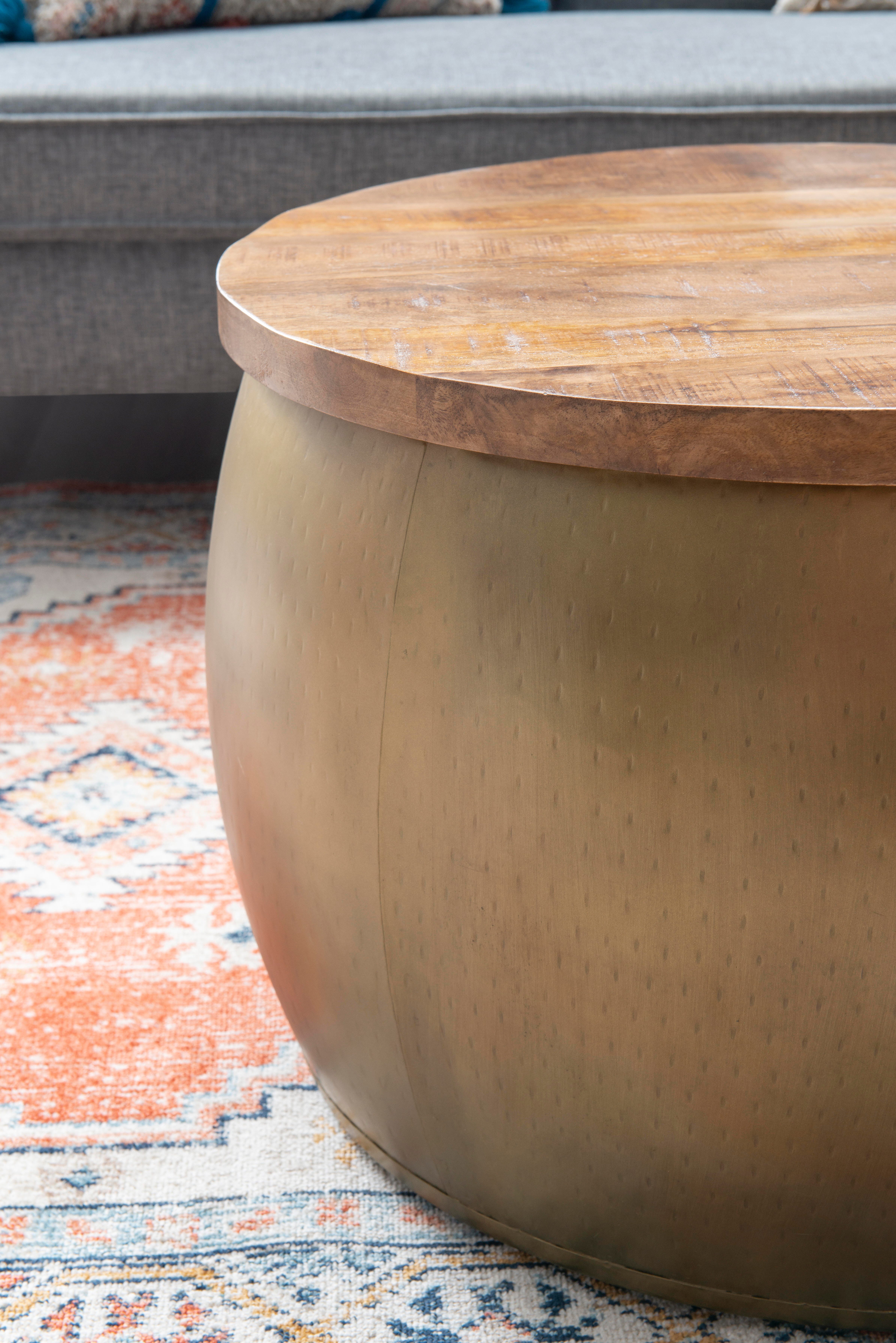 Linon Pruitt Large Drum with Storage, Brass, large