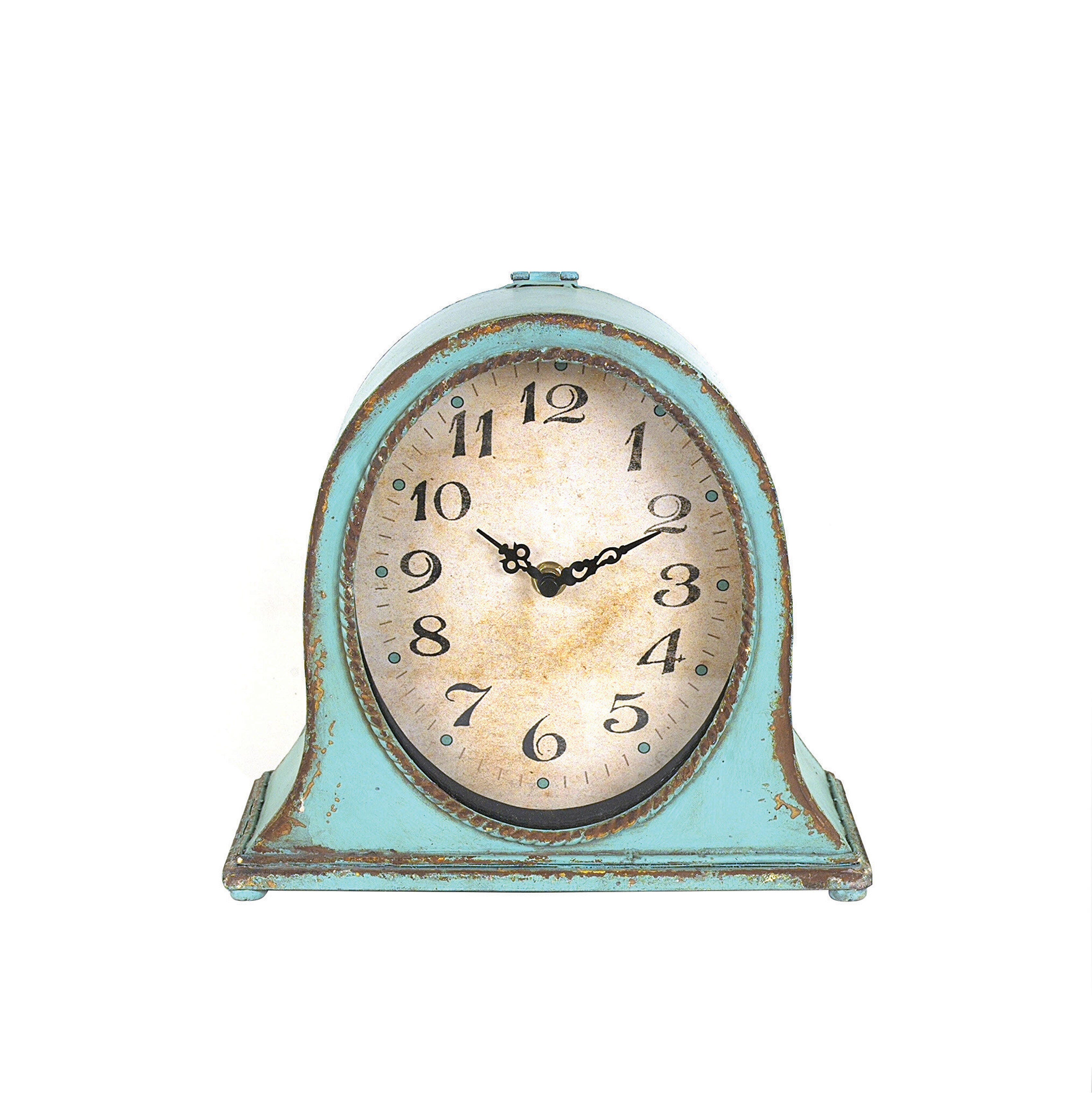 Metal Mantel Clock With Aqua Finish, , large