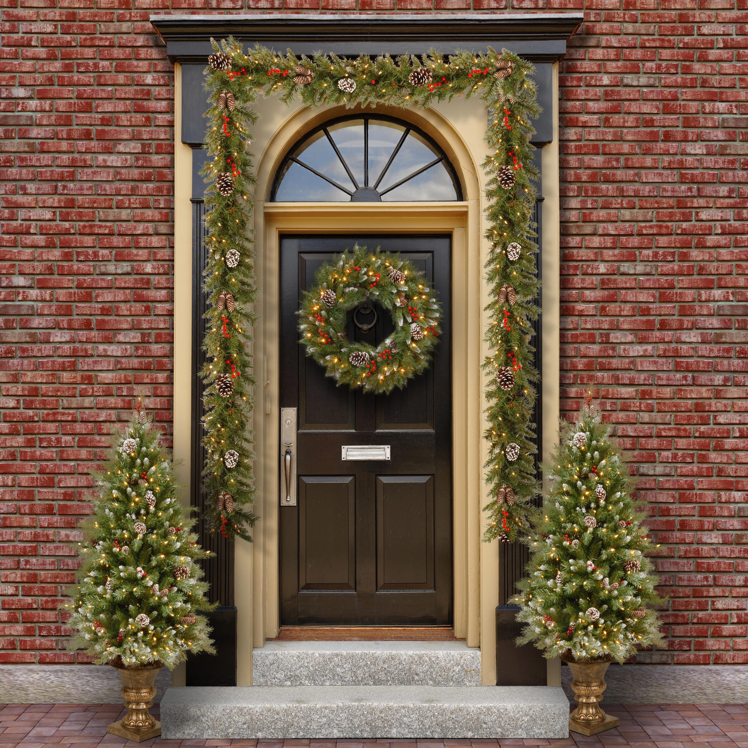 National Tree Company 24" Frosted Berry Wreath with Clear Lights, , large