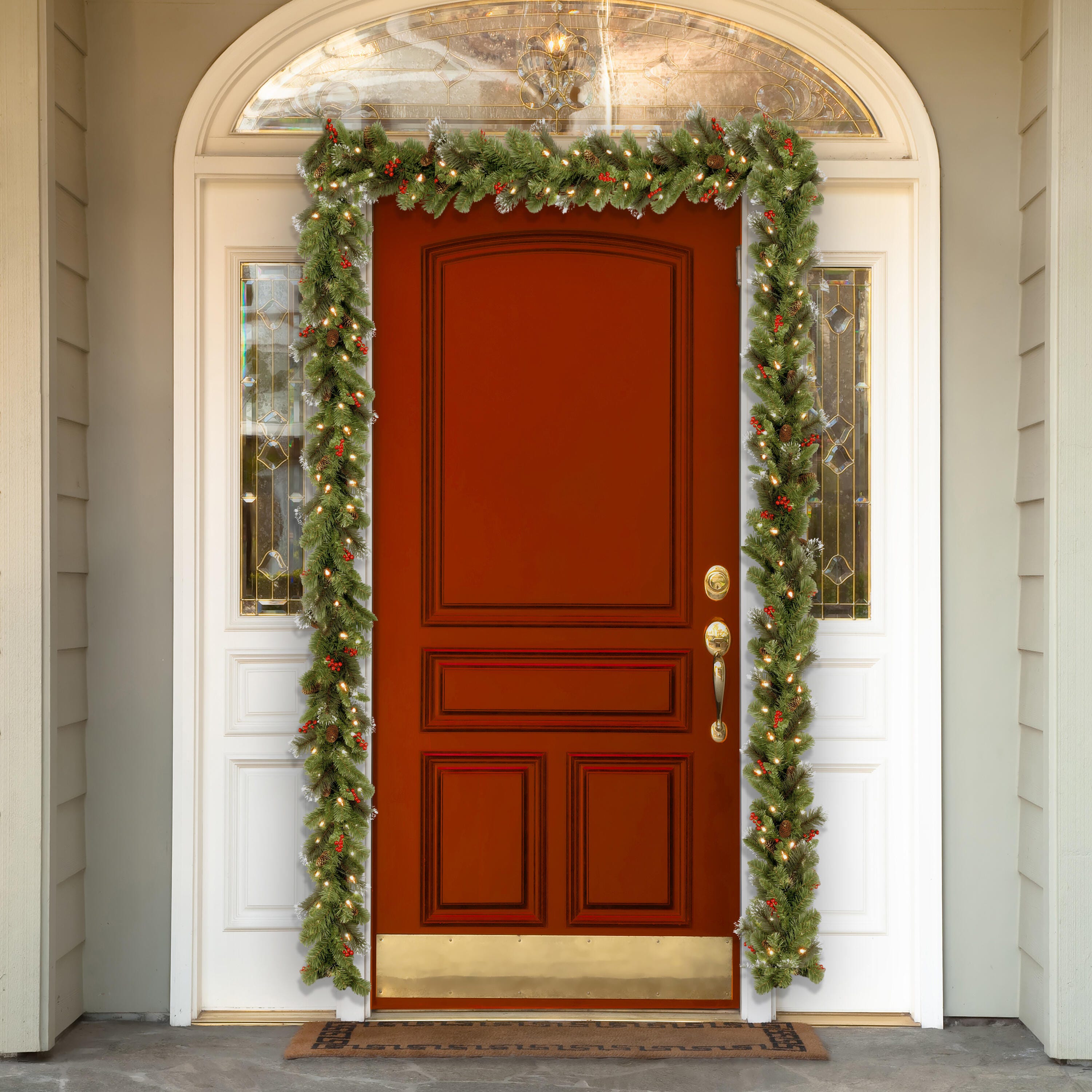 National Tree Company 9 ft. Crestwood Spruce Garland with Battery Operated Warm White LED Lights, , rollover