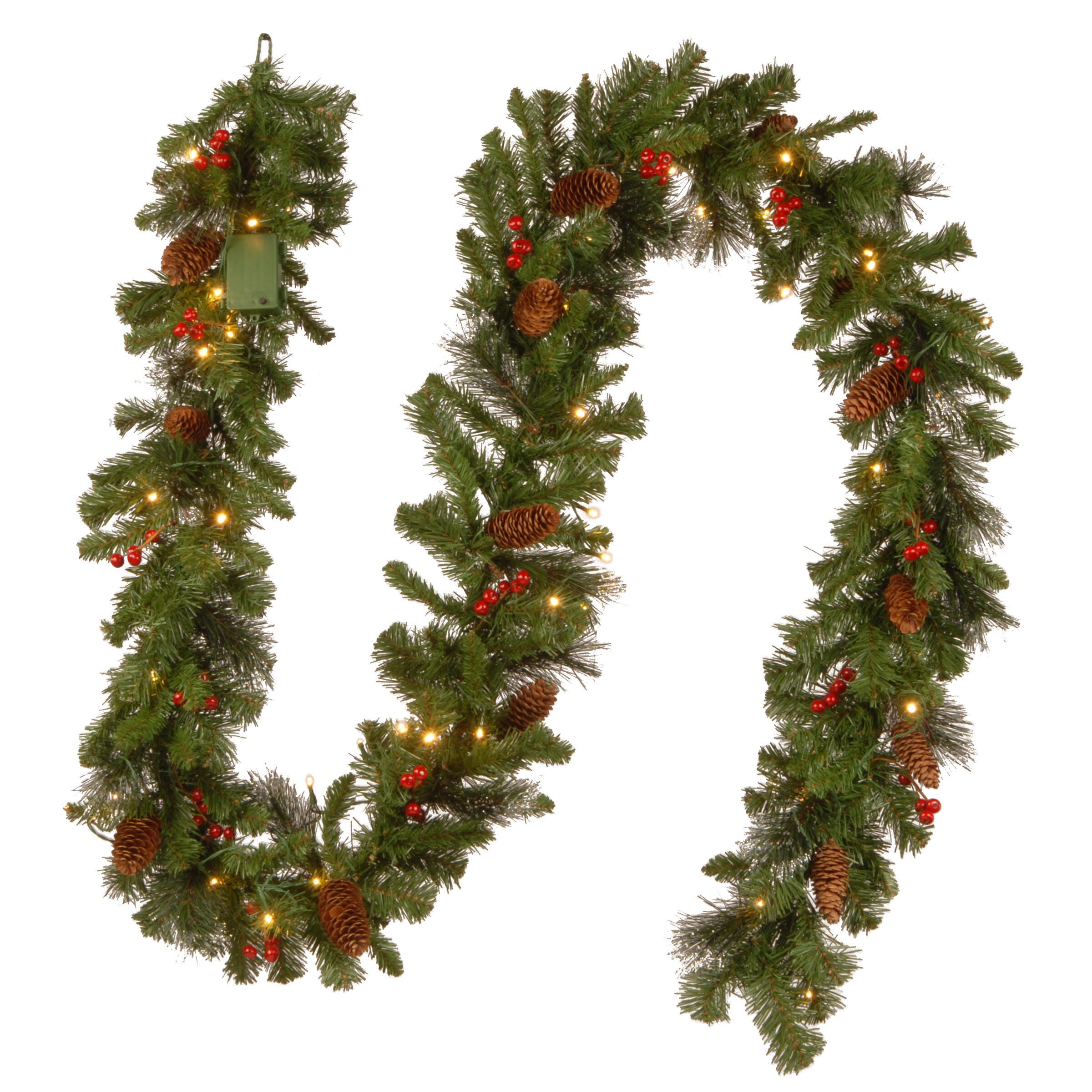 National Tree Company 9 ft. Crestwood Spruce Garland with Battery Operated Warm White LED Lights, , large