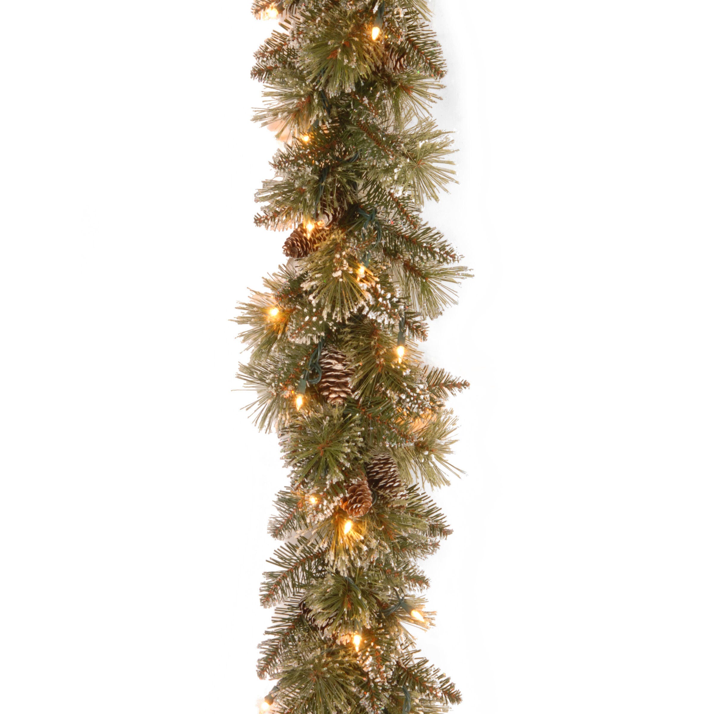 National Tree Company 9 ft. Glittery Bristle Pine Garland with Clear Lights, , large