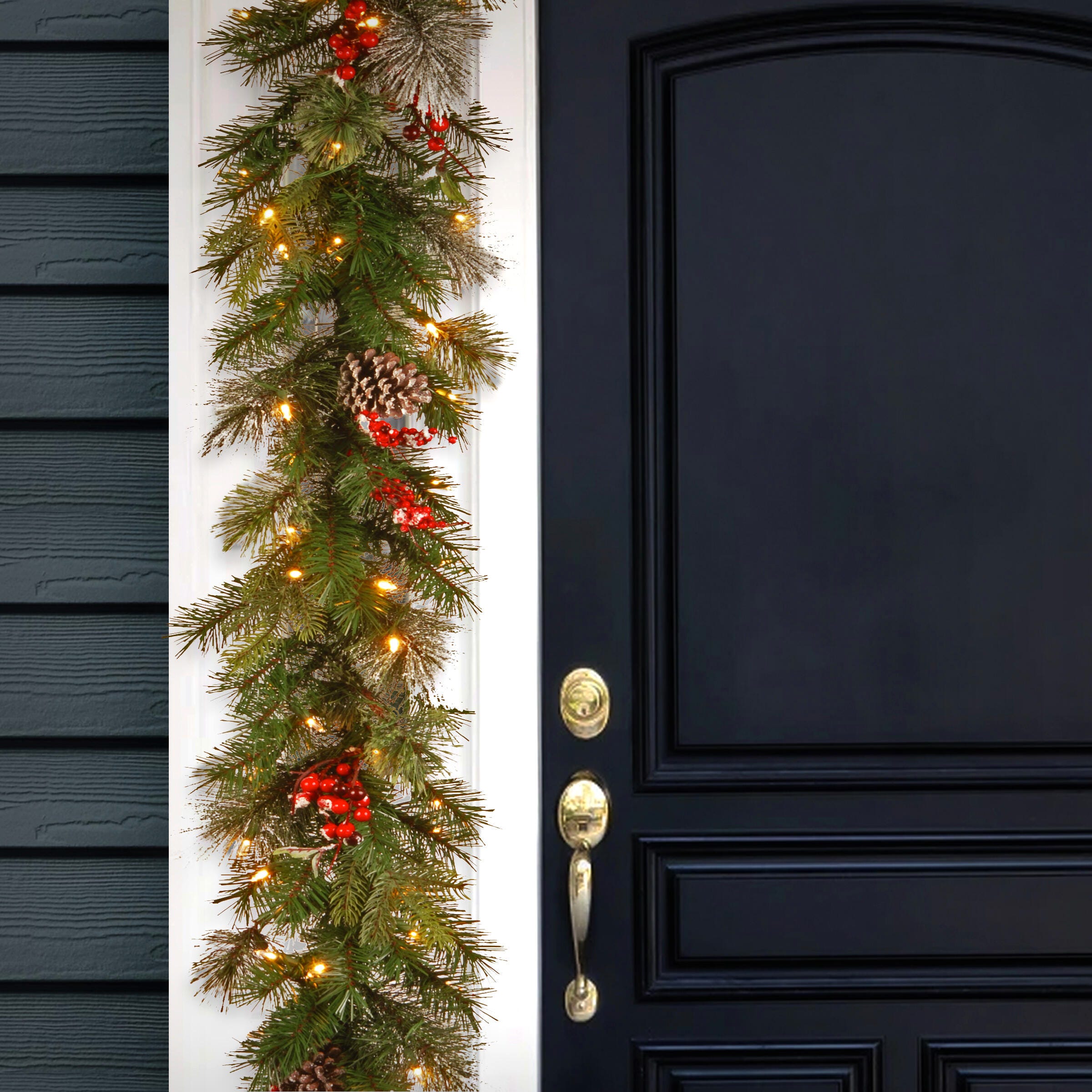 National Tree Company 9 ft. Wintry Berry Garland with Clear Lights, , rollover