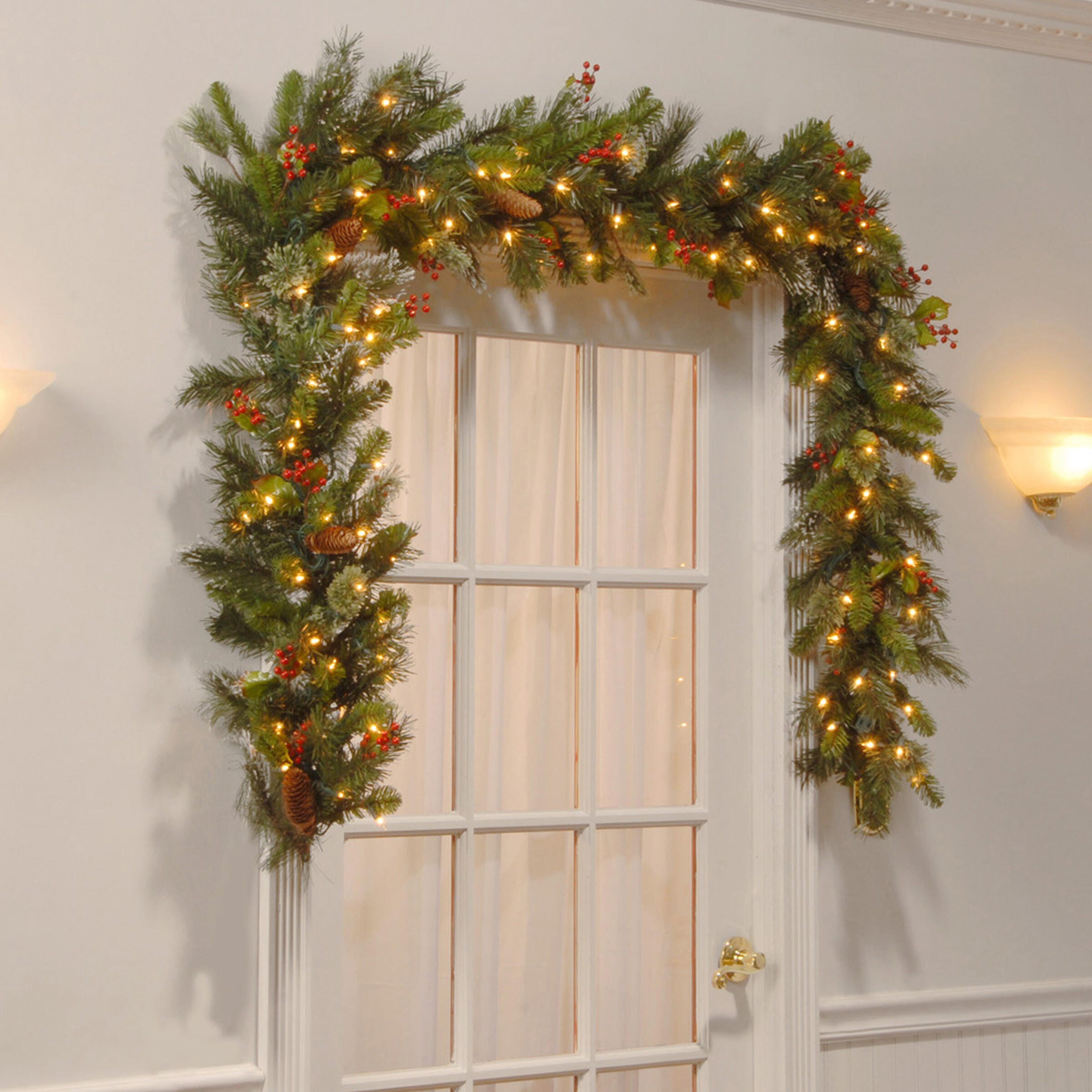 National Tree Company 9 ft. Wintry Pine Garland with Clear Lights, , rollover