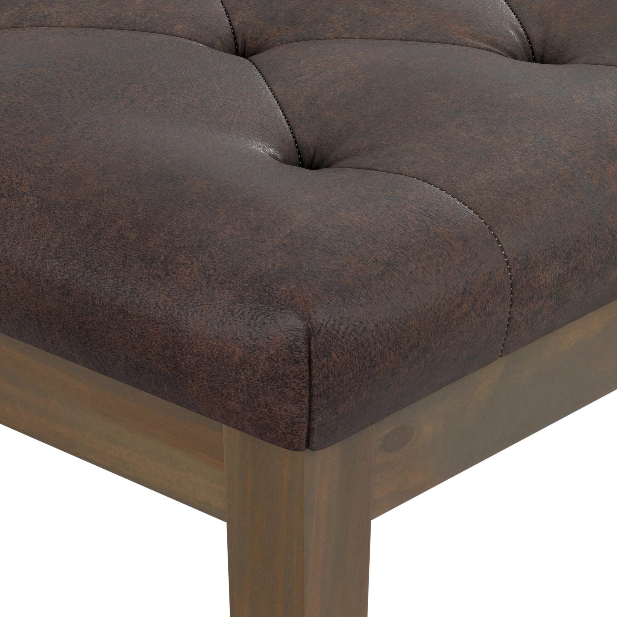 Simpli Home Waverly Waverly Tufted Ottoman Bench, Distressed Brown, large