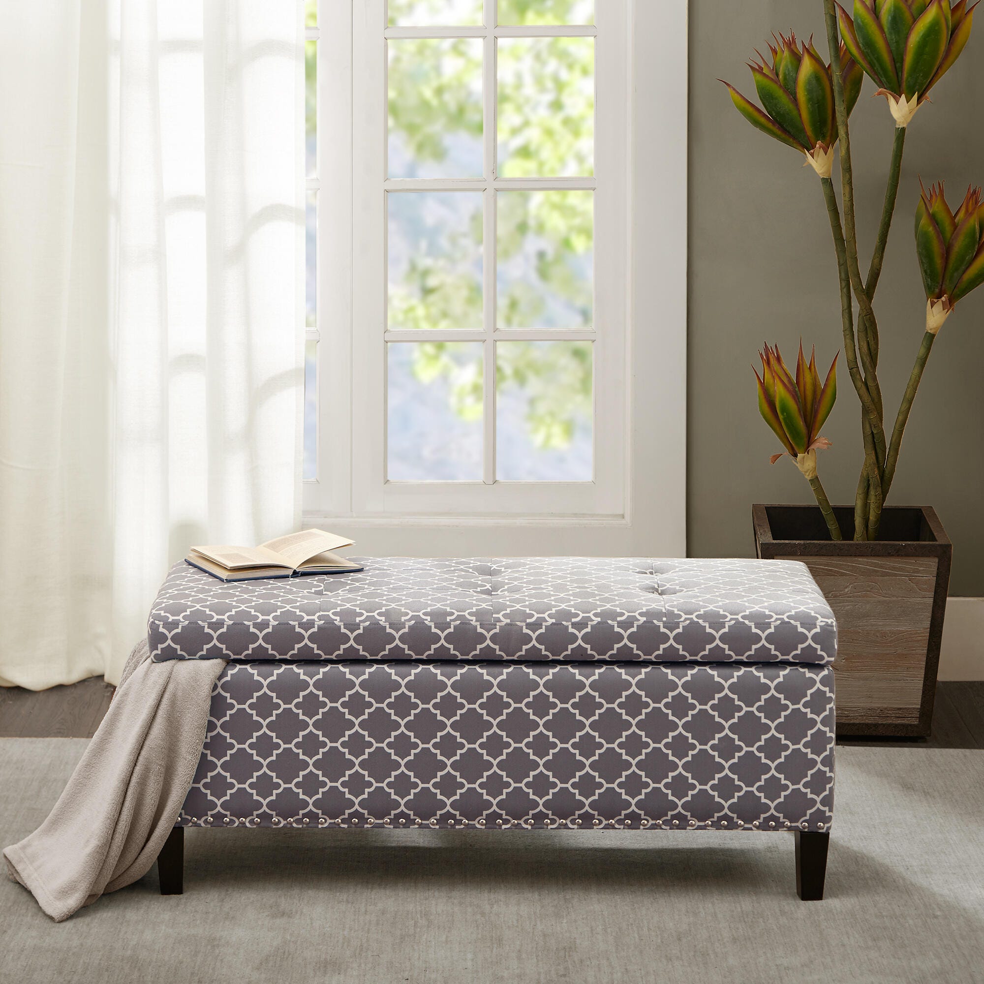 Madison Park Shandra II Storage Bench, Gray, rollover