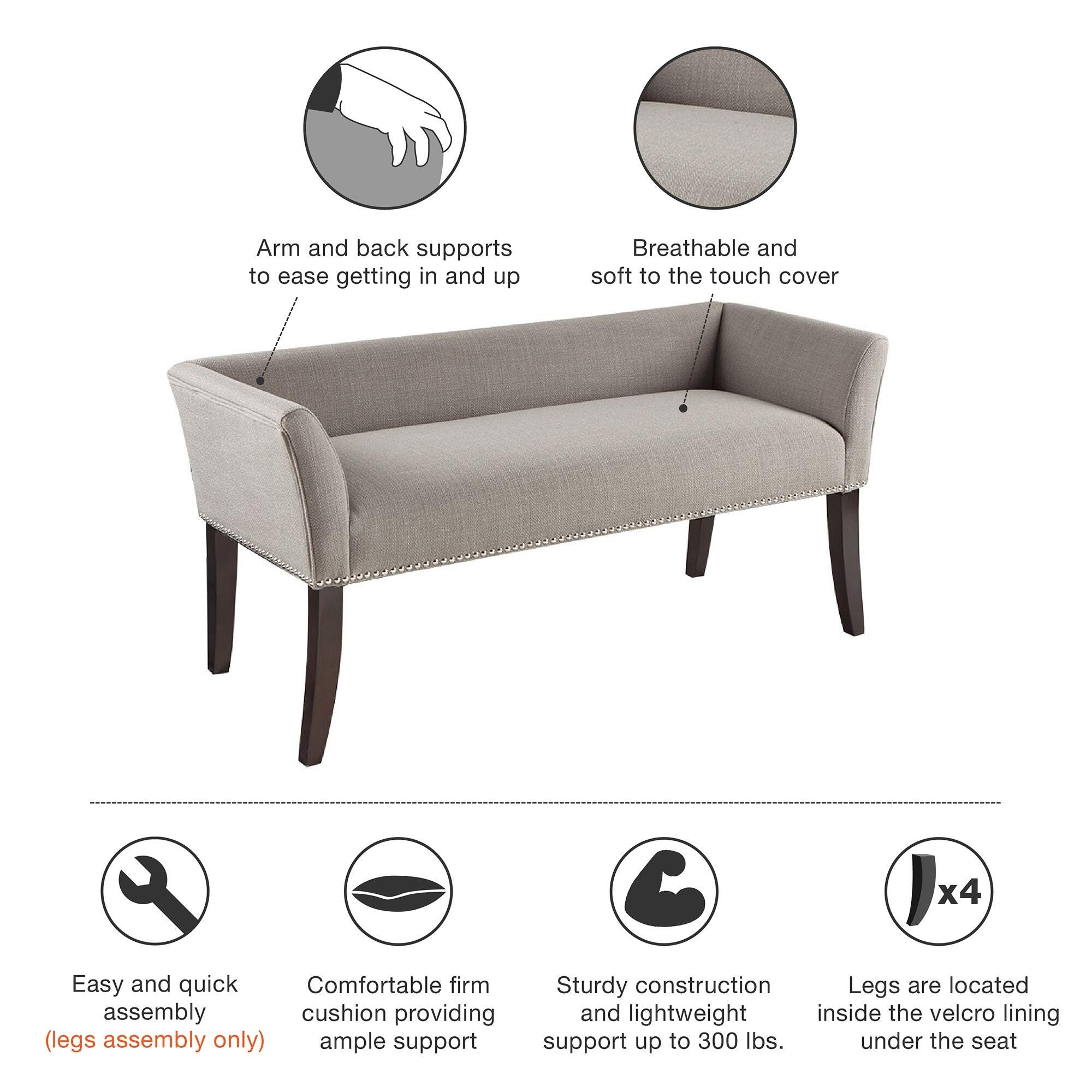 Madison Park Welburn Accent Bench, Gray, large