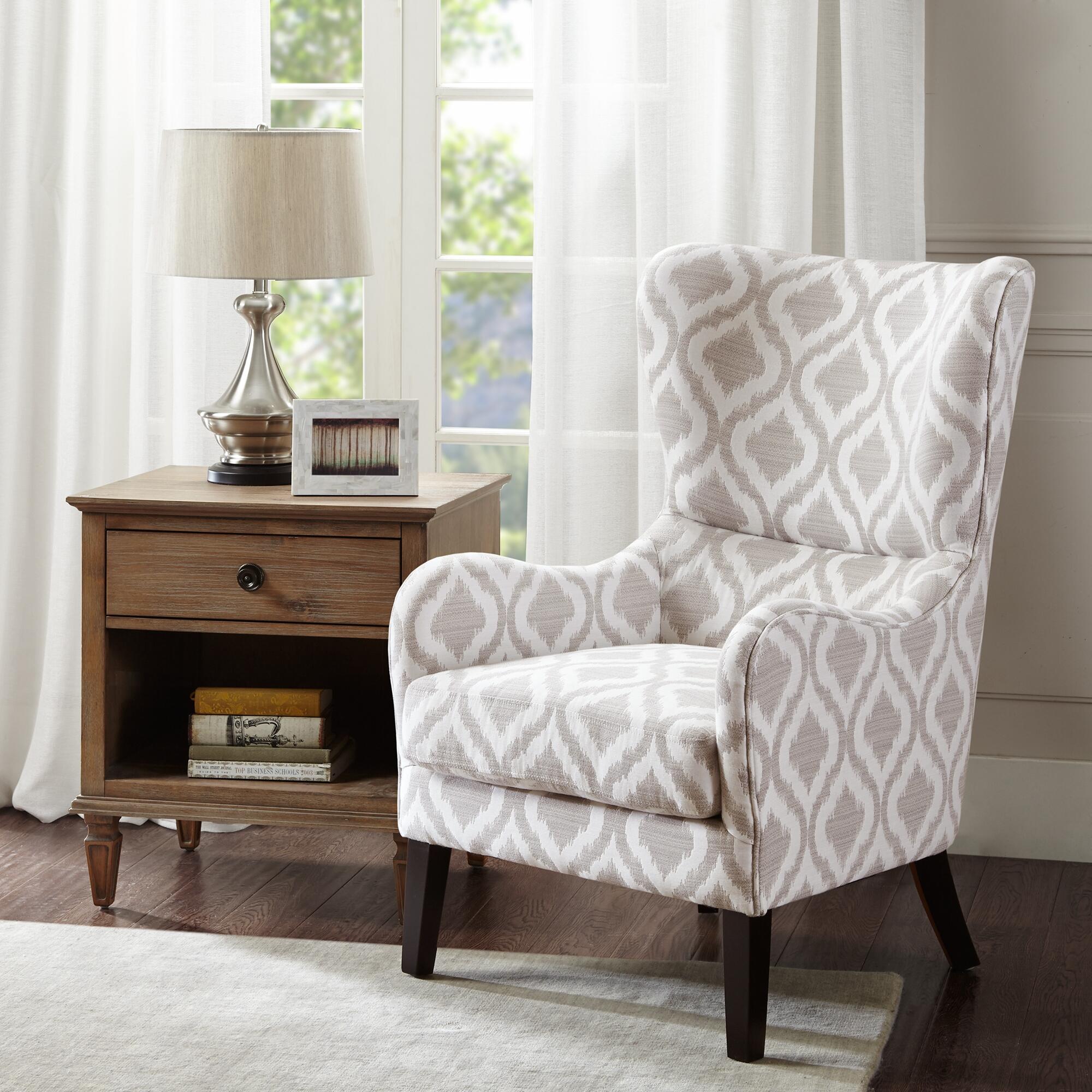 Madison Park Arianna Swoop Wing Chair, Gray/White, rollover