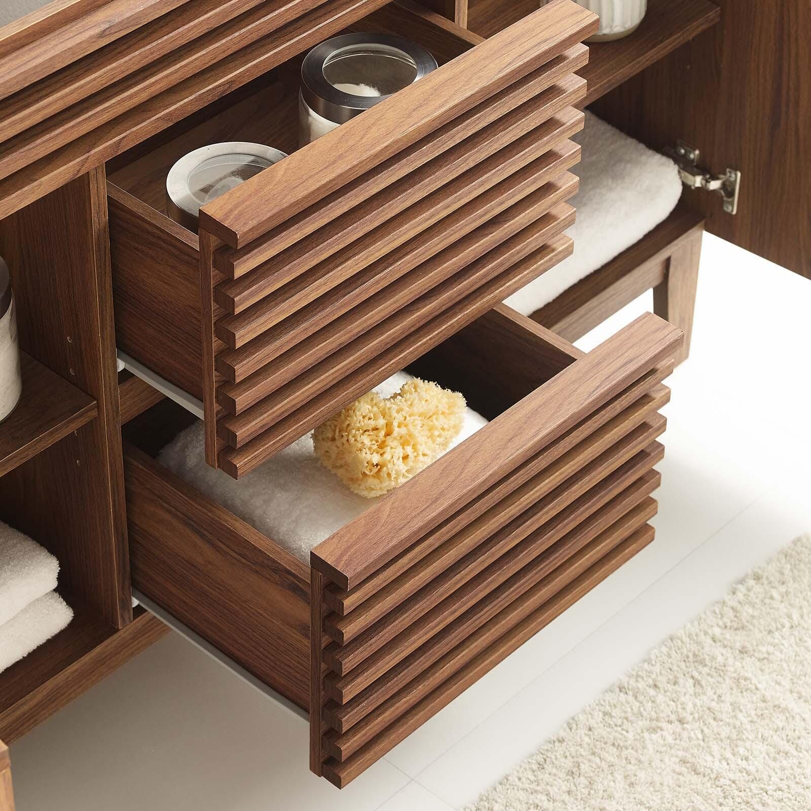 Render 48" Double Bathroom Vanity Cabinet, Walnut, large