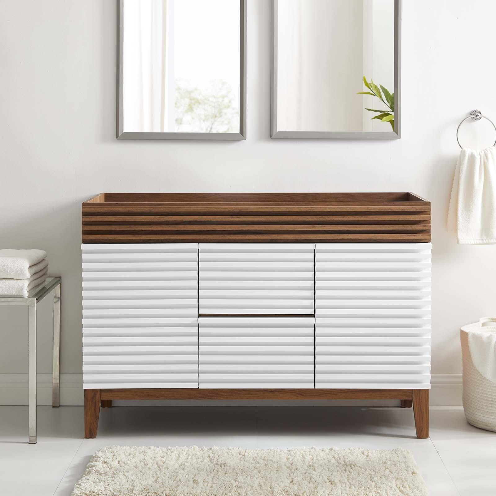 Modway Render 48" Double Bathroom Vanity Cabinet, White/Walnut, large