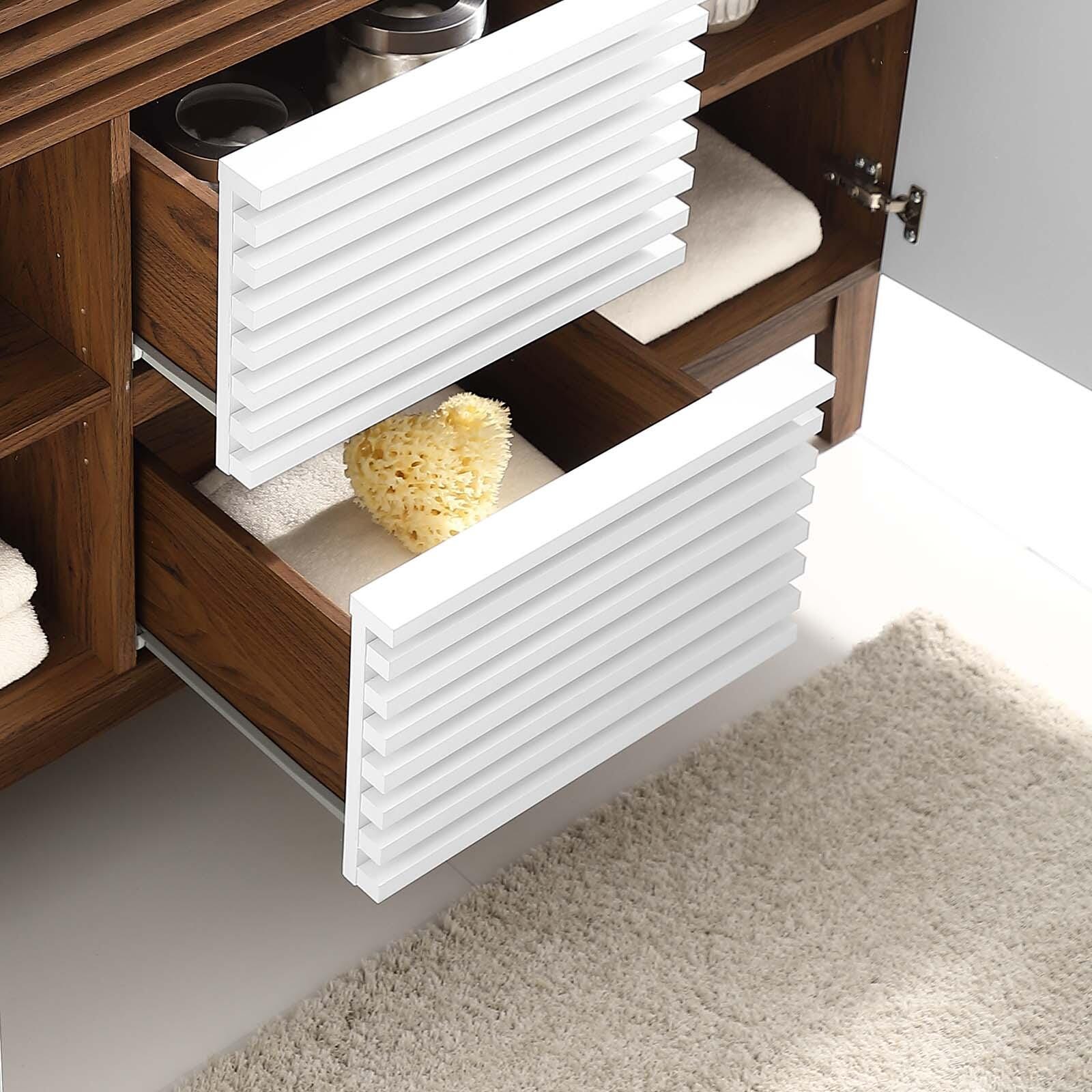 Modway Render 48" Double Bathroom Vanity Cabinet, White/Walnut, large