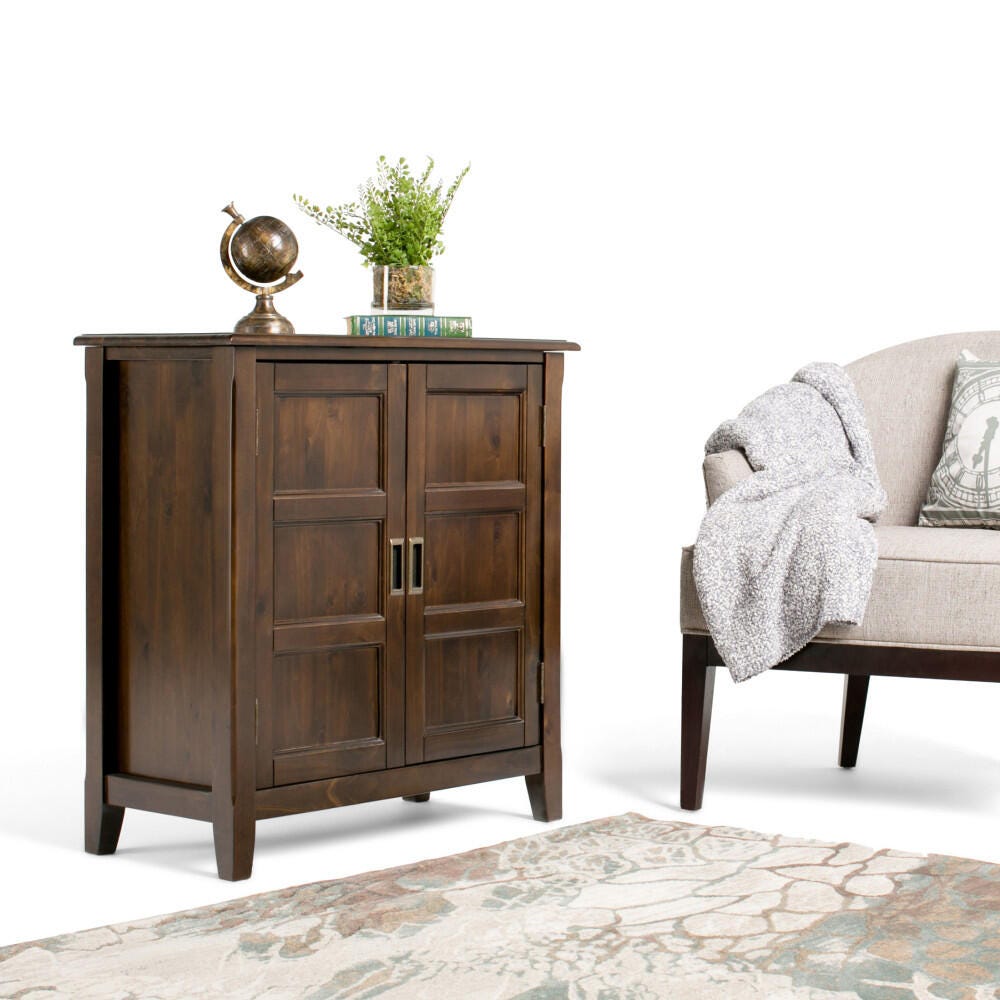 Simpli Home Burlington 30" Traditional Storage Cabinet, Mahogany Brown, rollover