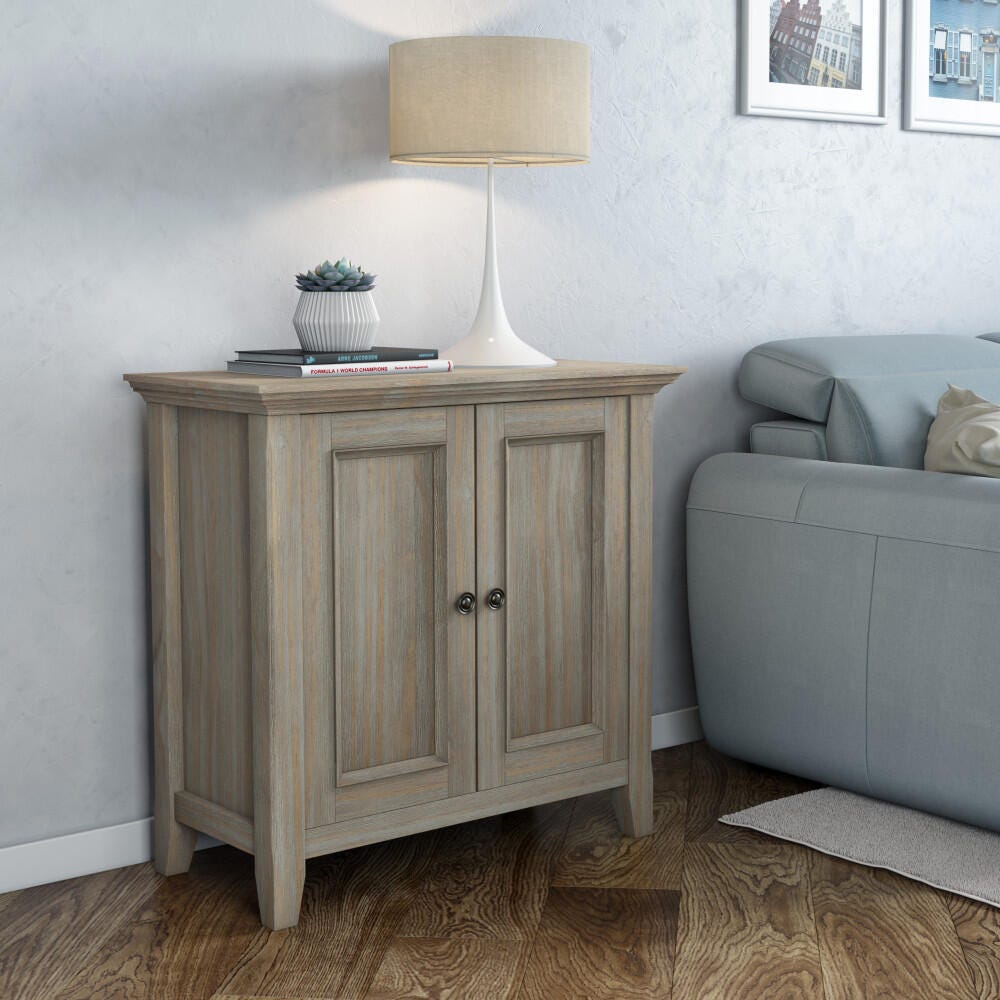 Simpli Home Amherst 32" Transitional Storage Cabinet, Gray, rollover