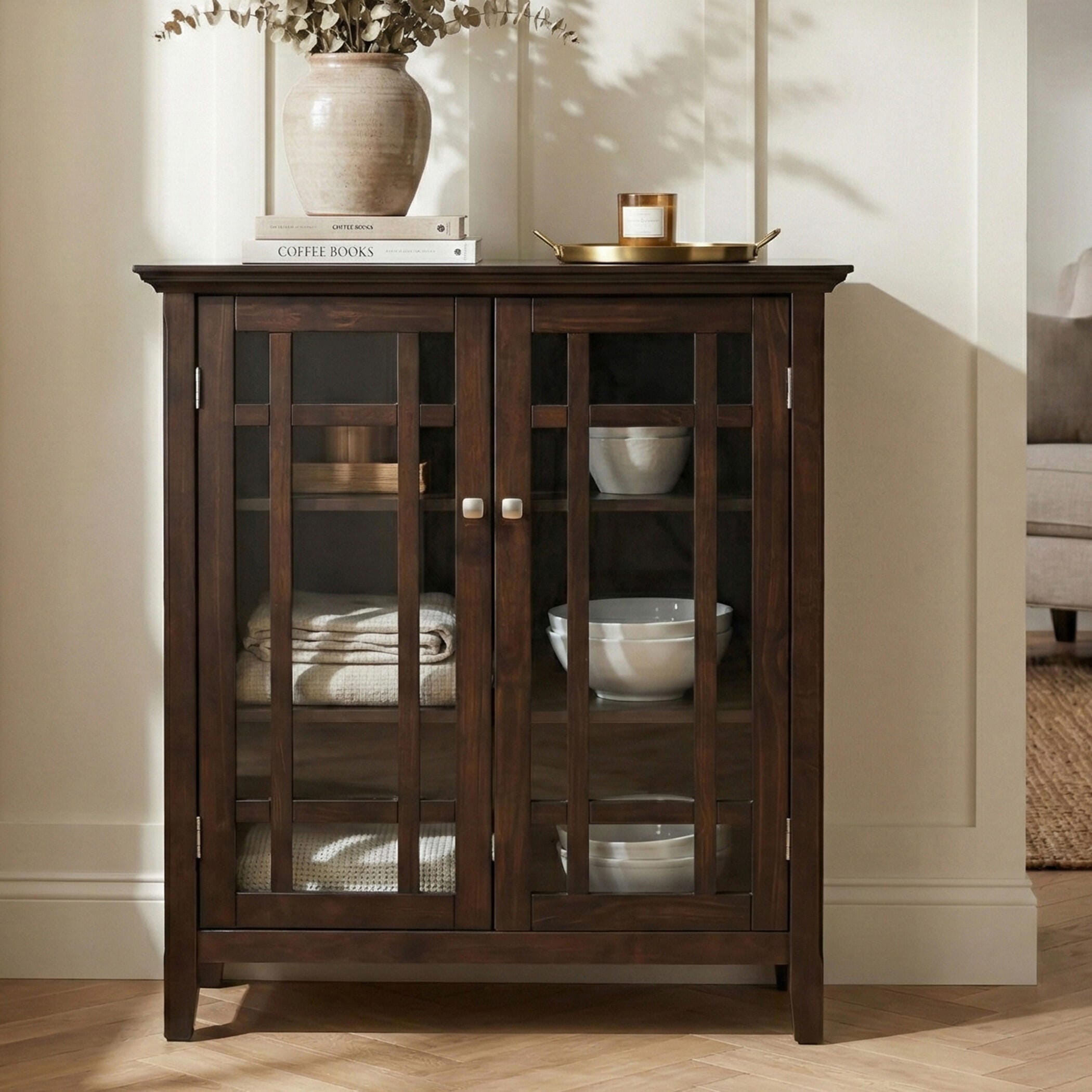 Simpli Home Bedford Bedford 39" Rustic Storage Cabinet, Dark Tobacco Brown, large
