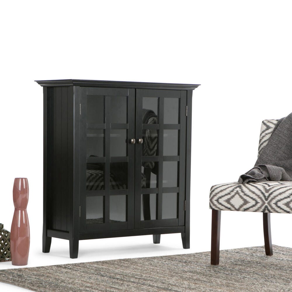 Simpli Home Acadian 39" Rustic Storage Cabinet, Black, rollover