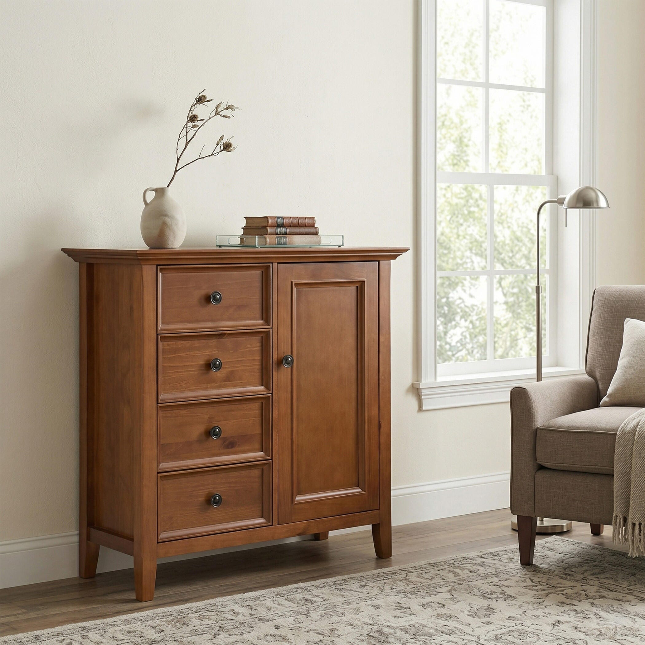 Simpli Home Amherst Amherst 37" Transitional Storage Cabinet, Light Golden Brown, large