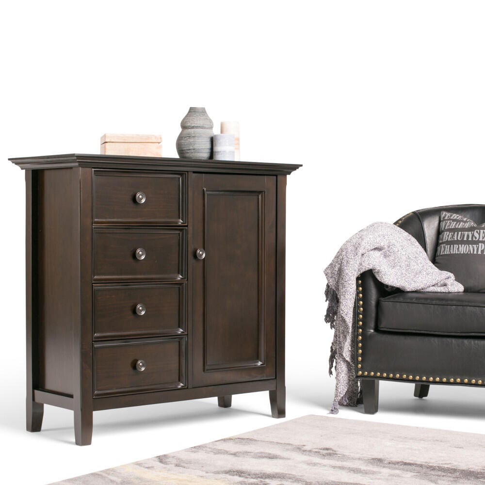 Simpli Home Amherst 37" Transitional Storage Cabinet, Hickory Brown, large