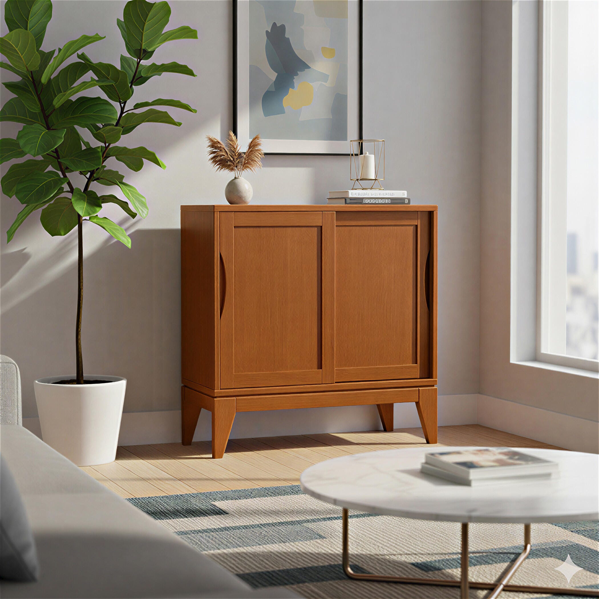 Simpli Home Harper Harper 30" Mid Century Storage Cabinet, Brown, large