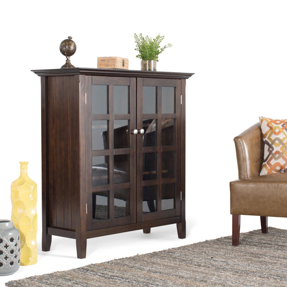 Simpli Home Acadian 39" Rustic Storage Cabinet, Dark Walnut/Brown, rollover