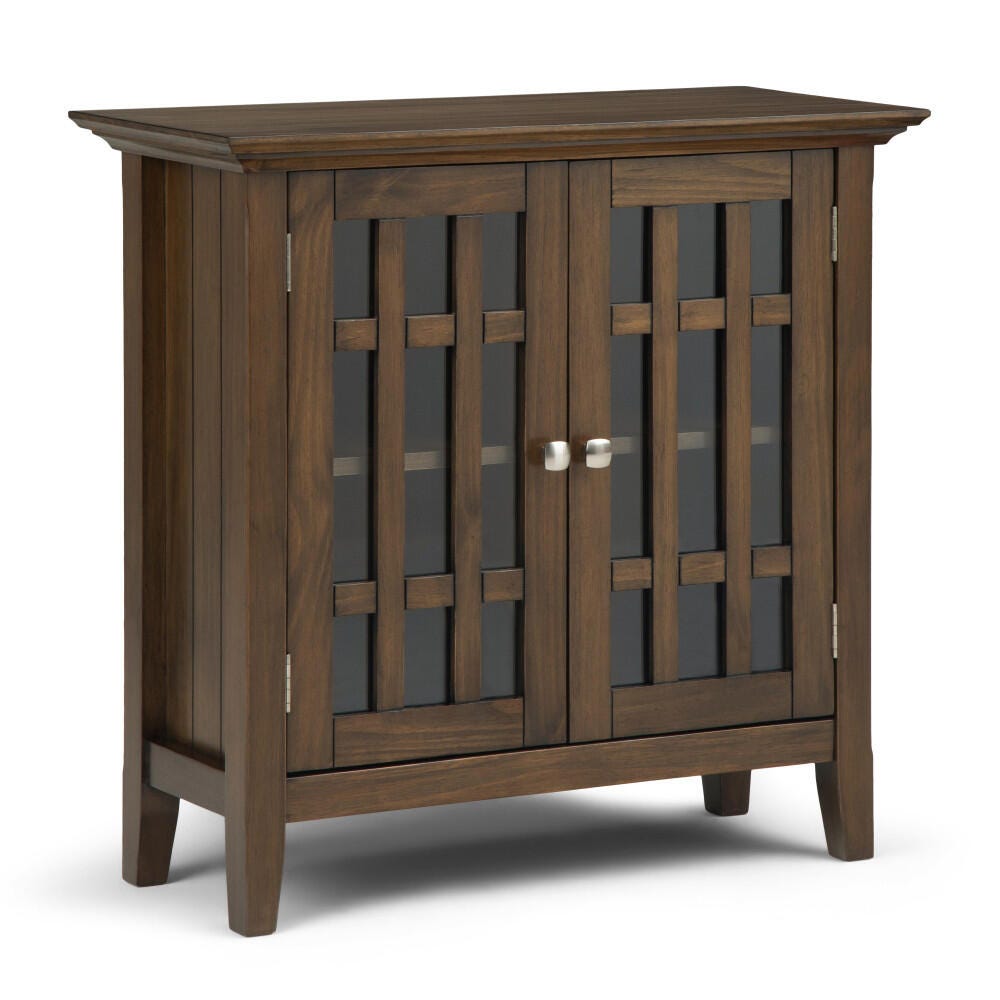Simpli Home Bedford Low Storage Media Cabinet, Rustic Natural Aged Brown, large