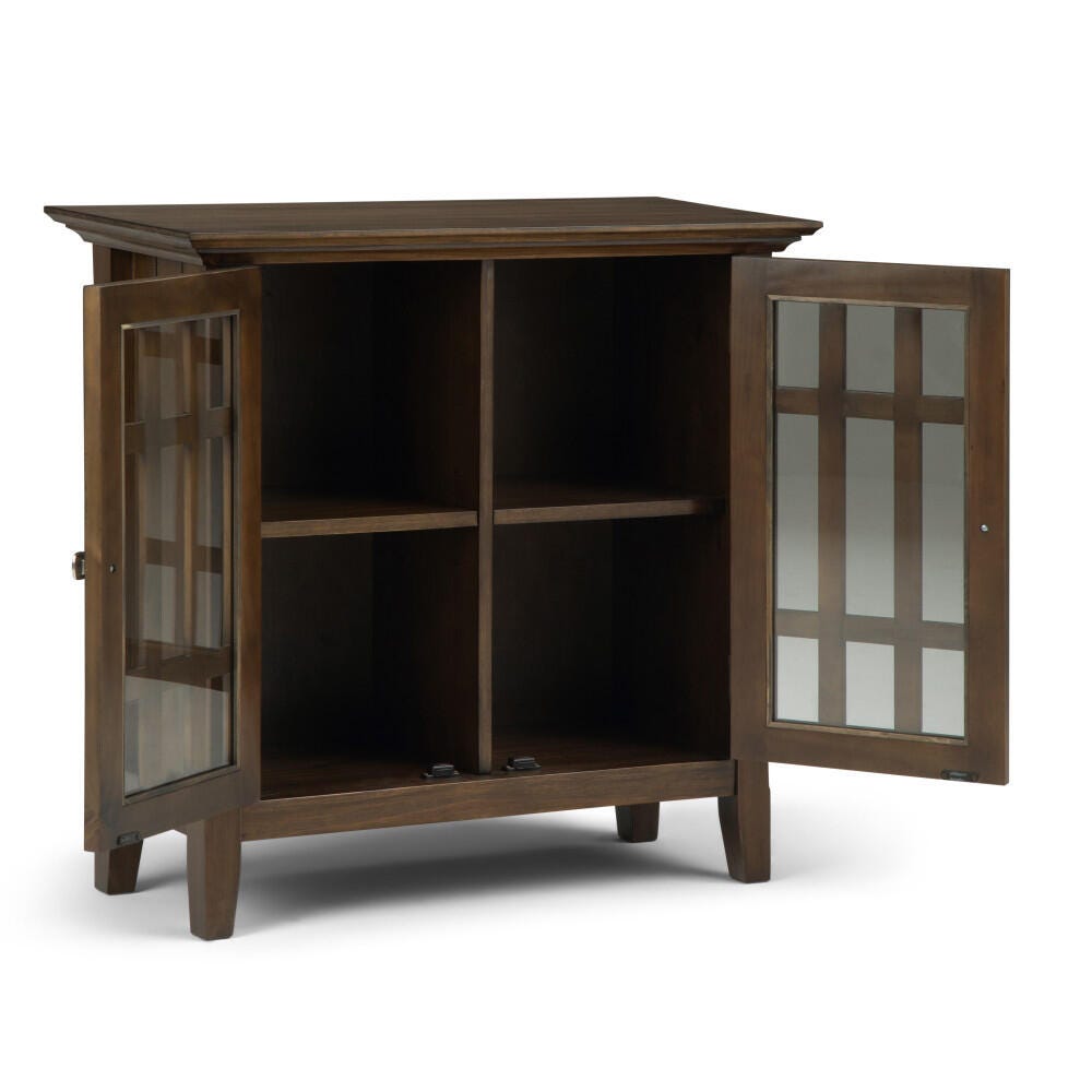 Simpli Home Bedford Low Storage Media Cabinet, Rustic Natural Aged Brown, large