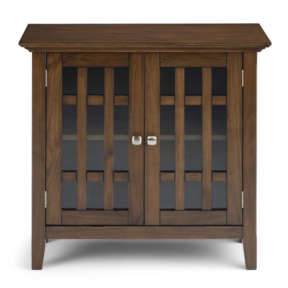 Simpli Home Bedford Low Storage Media Cabinet, Rustic Natural Aged Brown, large