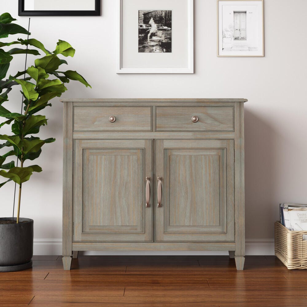 Simpli Home Connaught Entryway Storage Cabinet, Distressed Gray, rollover