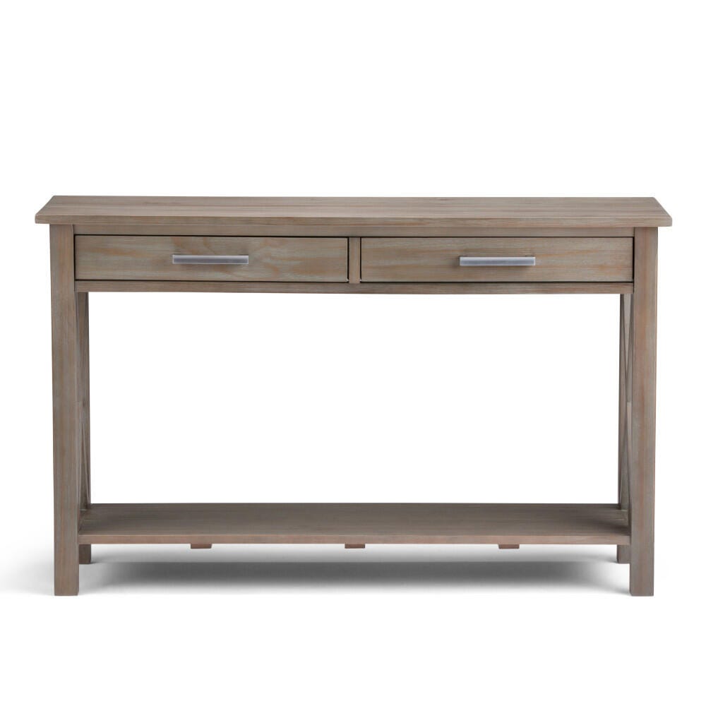 Simpli Home Kitchener Console Sofa Table, Distressed Gray, large