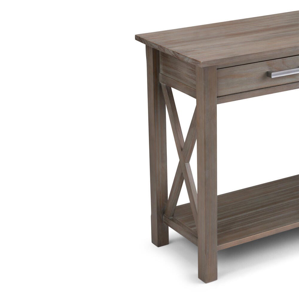 Simpli Home Kitchener Console Sofa Table, Distressed Gray, large