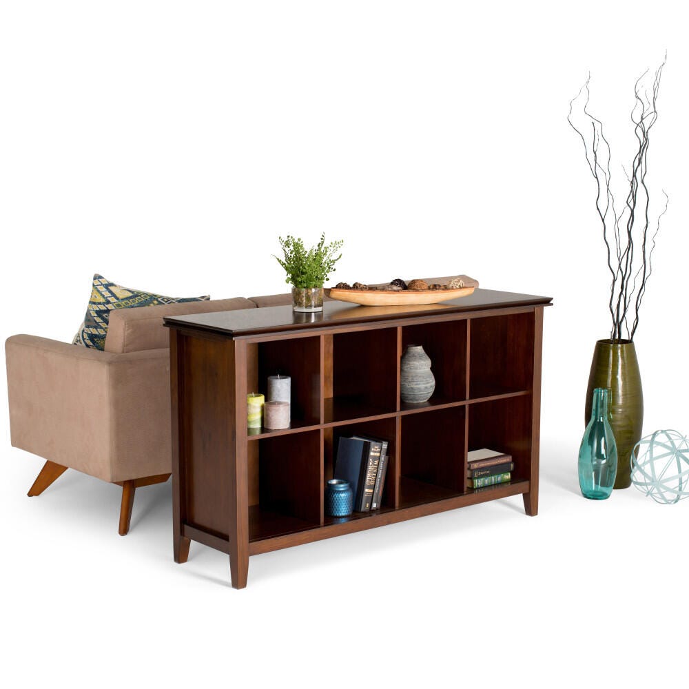 Simpli Home Artisan 8 Cube Storage Sofa Table, Russet Brown, rollover