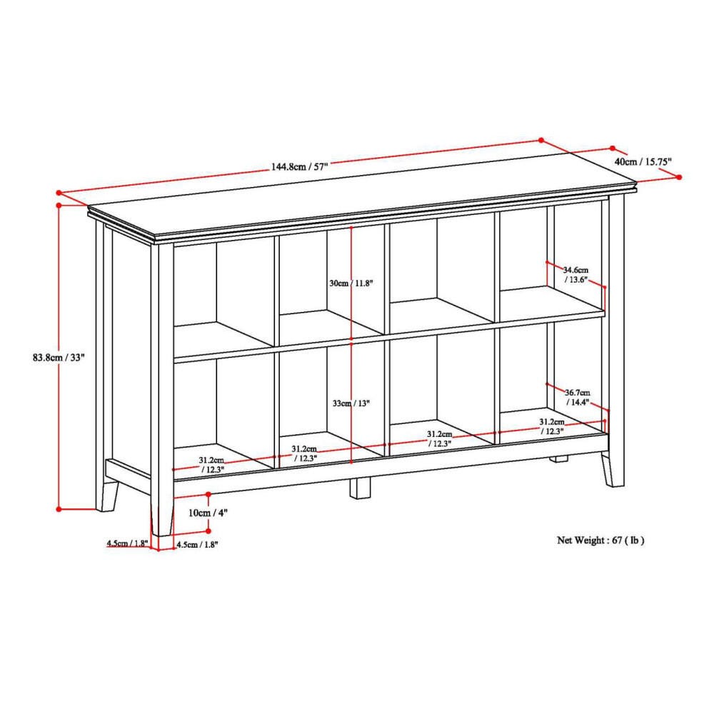 Simpli Home Artisan 8 Cube Storage Sofa Table, Russet Brown, large