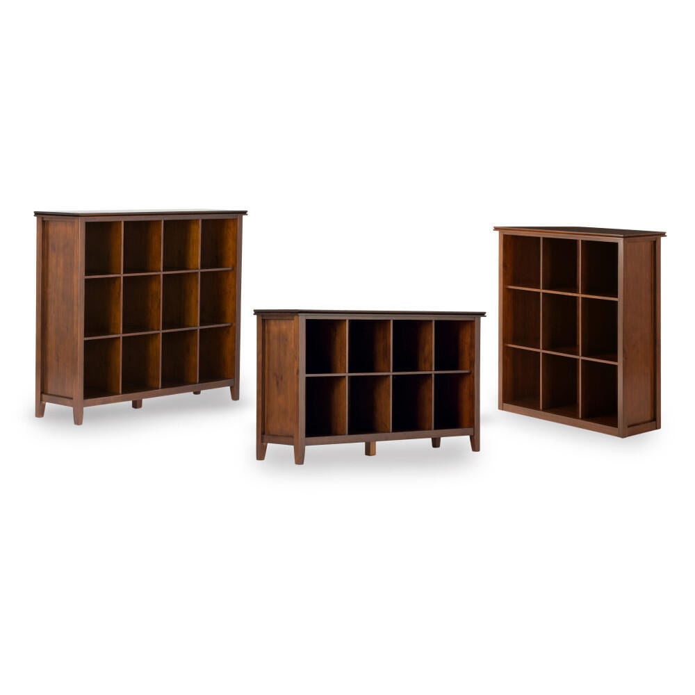 Simpli Home Artisan 8 Cube Storage Sofa Table, Russet Brown, large