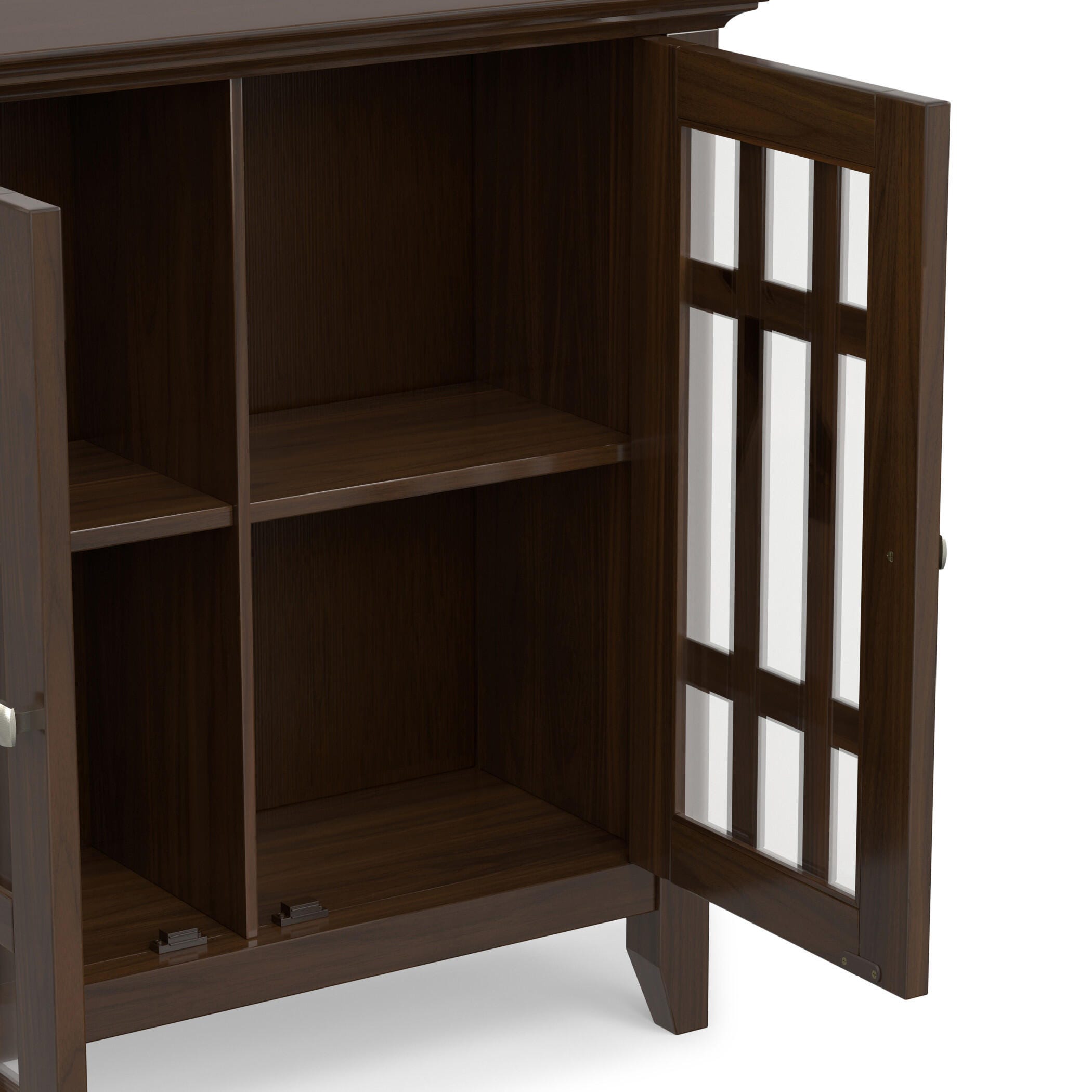 Simpli Home Bedford Bedford Low Storage Media Cabinet, Dark Tobacco Brown, large