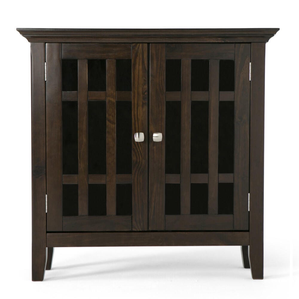 Simpli Home Bedford Low Storage Media Cabinet, Dark Tobacco Brown, large