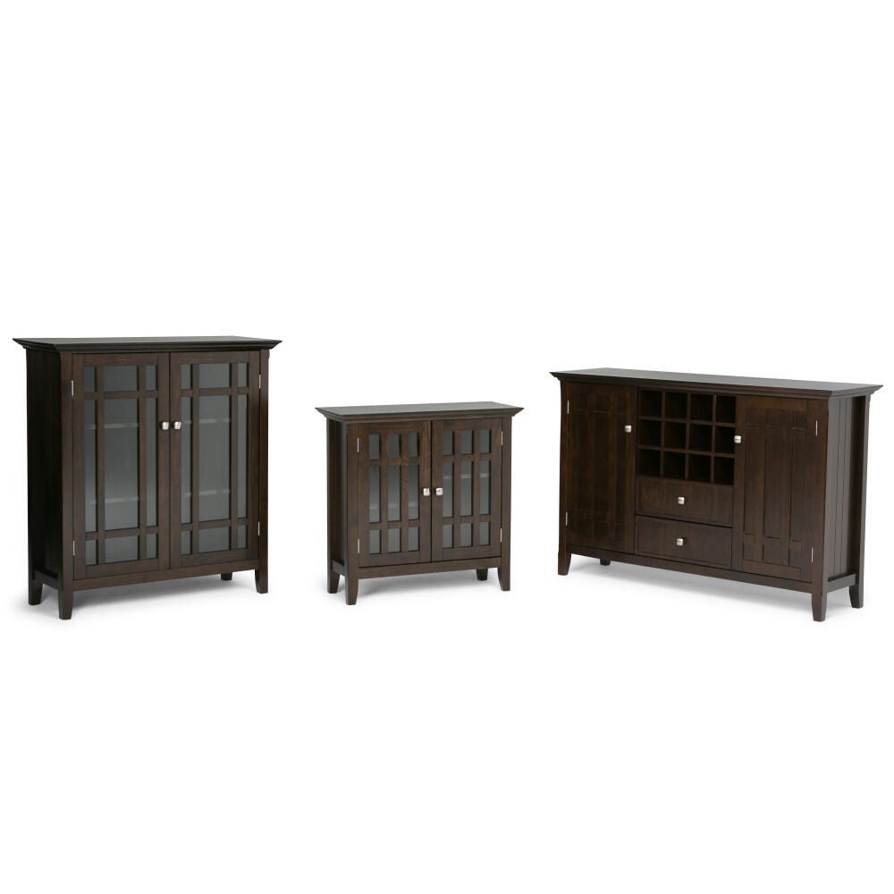 Simpli Home Bedford Low Storage Media Cabinet, Dark Tobacco Brown, large