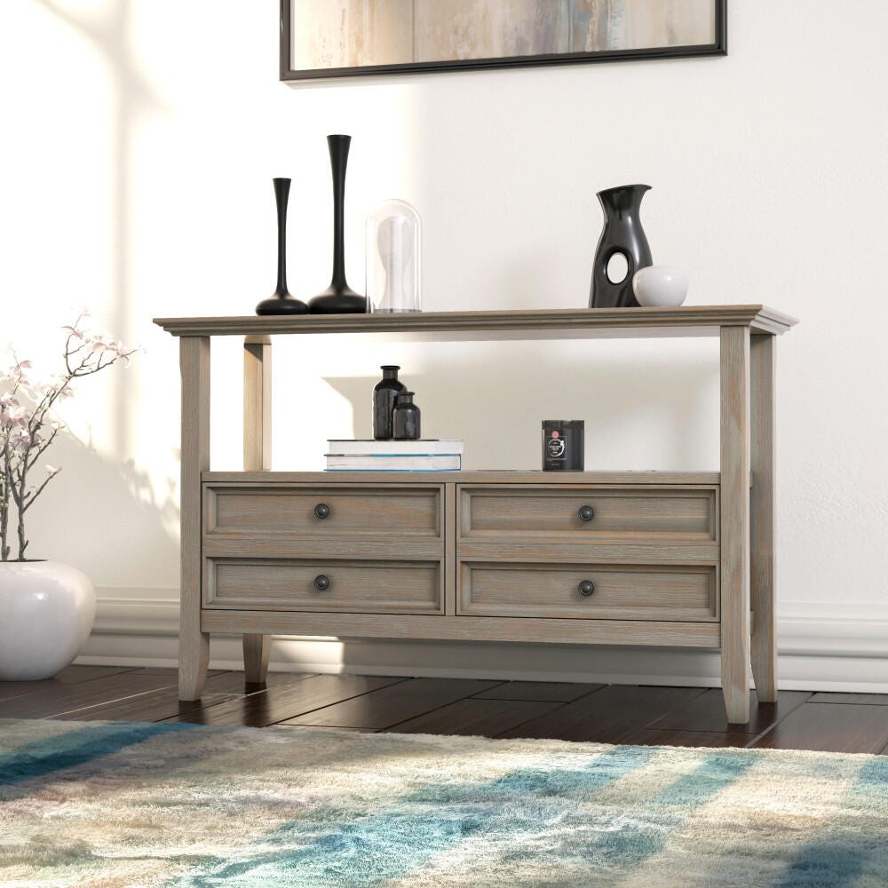 Simpli Home Amherst Console Sofa Table, Distressed Gray, large