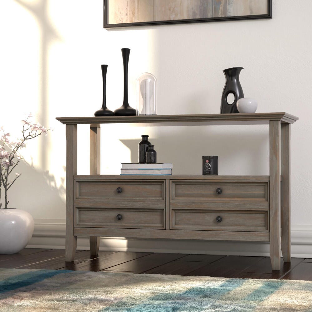 Simpli Home Amherst Console Sofa Table, Distressed Gray, large